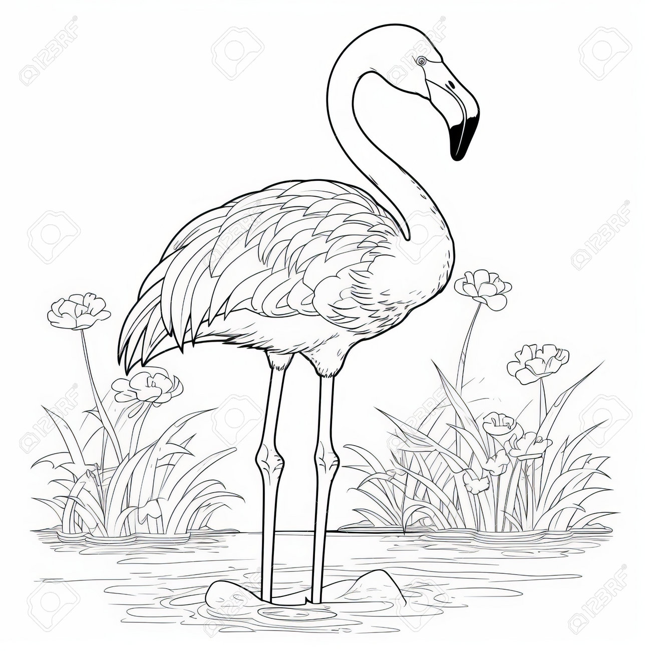 Flamant Rose Dessin Noir Et Blanc Coloriages De Flamants Roses : Profitez De La Beauté De La Nature Avec Nos Coloriages De Flamants Roses Sur L'eau. Ces Illustrations Botaniques Détaillées Sont Inspirées De L'art De La Côte D'ivoire
