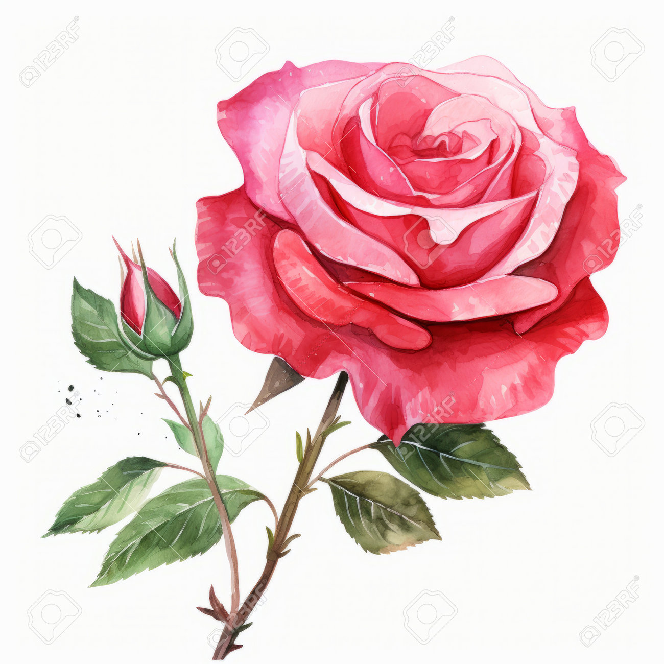 白い背景に水彩の花のバラのイラスト、ラシャド・アラクバロフの
