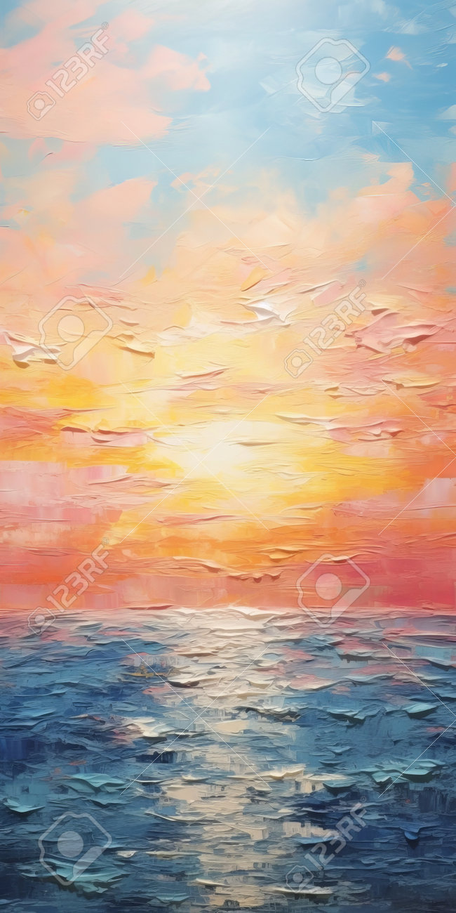 印象派風 油彩画 夕焼けの海 F12 印象派風 油彩画 夕焼けの海 F12