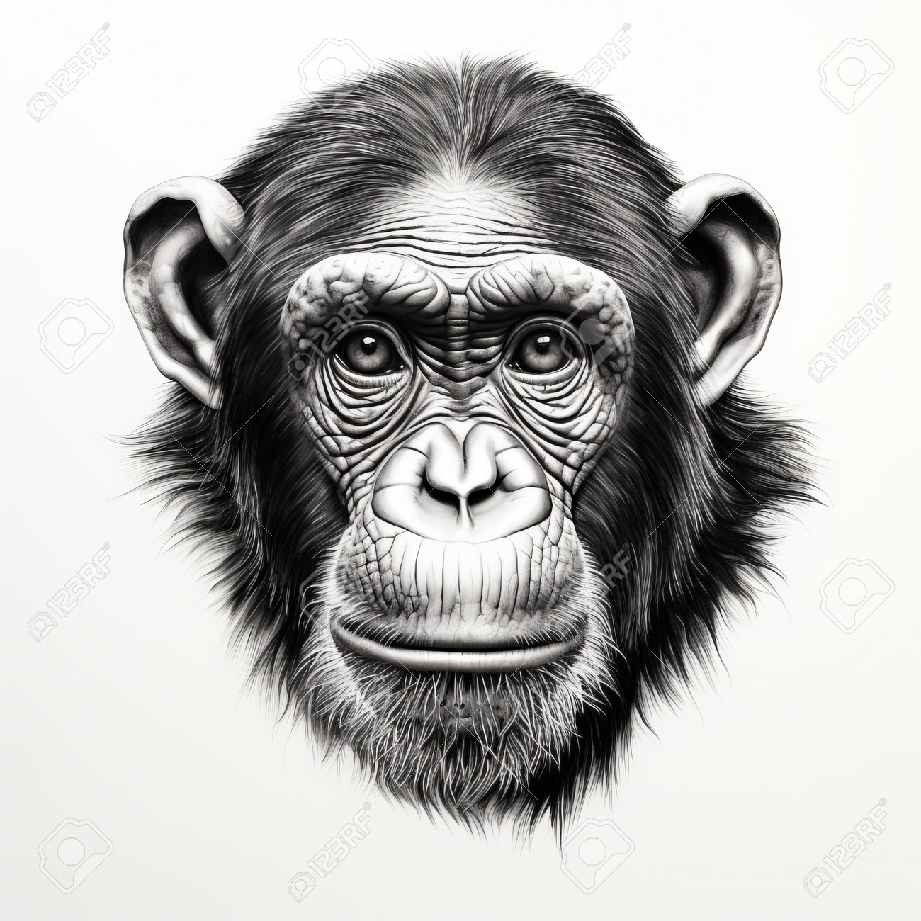 デビッド・ノルダールによって作成されたチンパンジーの頭の白黒の絵は