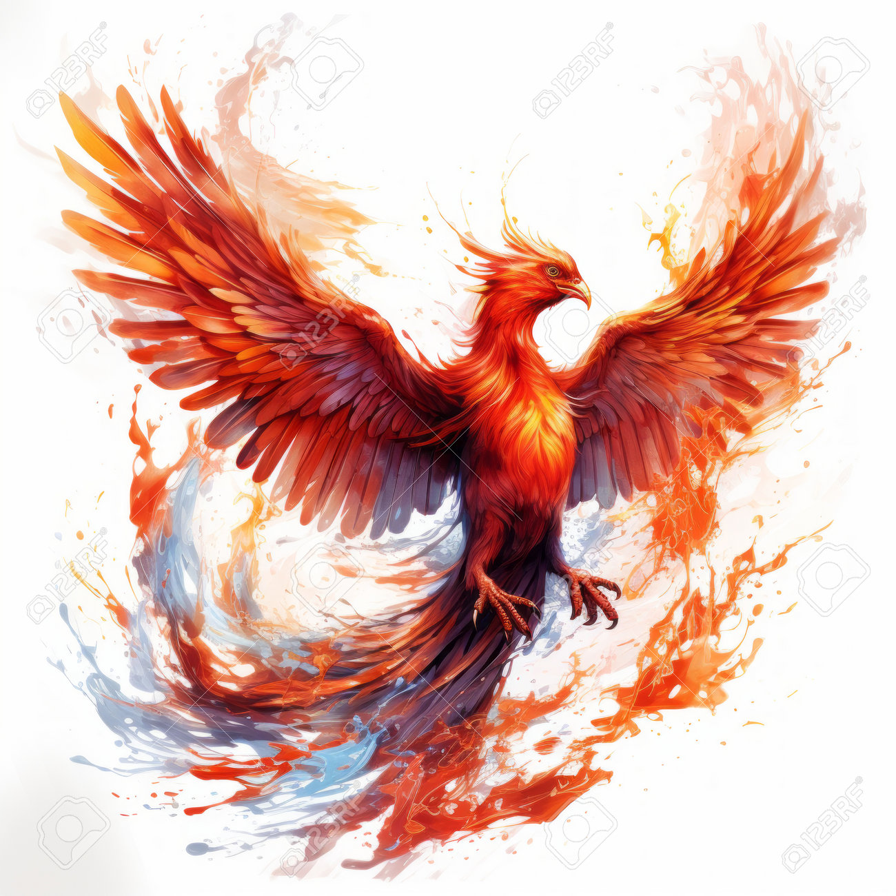 Un Phénix S'élève Gracieusement Dans Les Airs, Présentant Un Design  Complexe Orange Et Noir. Cette Œuvre D'art Fantastique Hyperréaliste  Combine Des Éléments De Techniques D'aquarelliste Blanc Et Rouge Et D'art  De Précision.