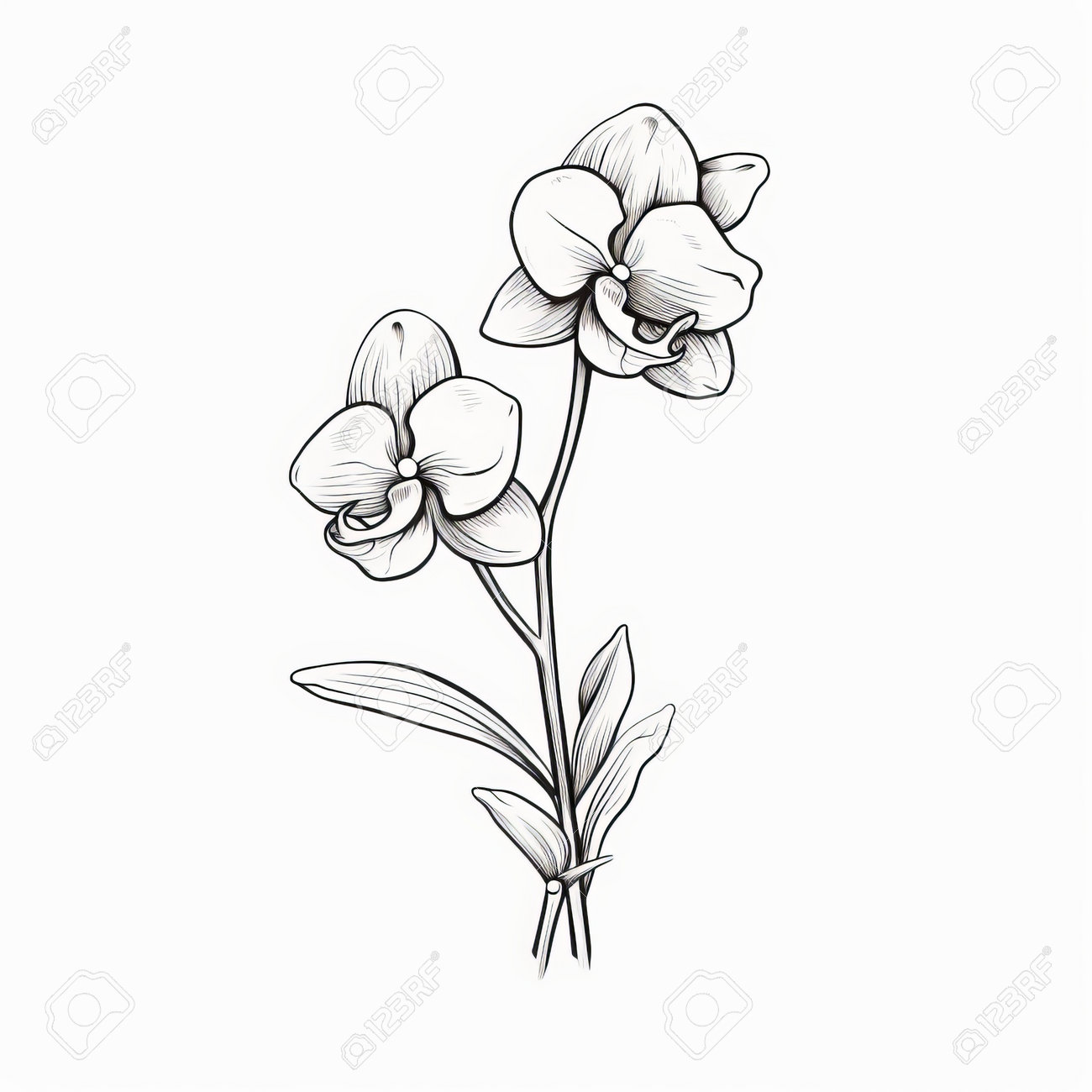 Black and White Orchid Tattoo Design