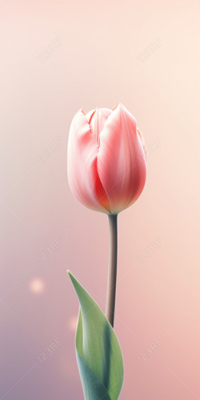 A Pink Tulip Flower Wallpaper Featuring A Hyper-realistic, Cinema4d  Rendered Illustration. This Minimalist Composition Showcases A Single Light  Orange Tulip, With Cross-processed And Muted Tones. Perfect For Adding A  Touch Of Elegance, image size:650x1300