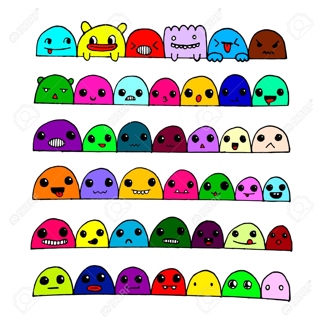 落書き面セット デザインの表情 目と口のコンセプト 手描きの漫画の感情から ベクトルイラストのイラスト素材 ベクタ Image