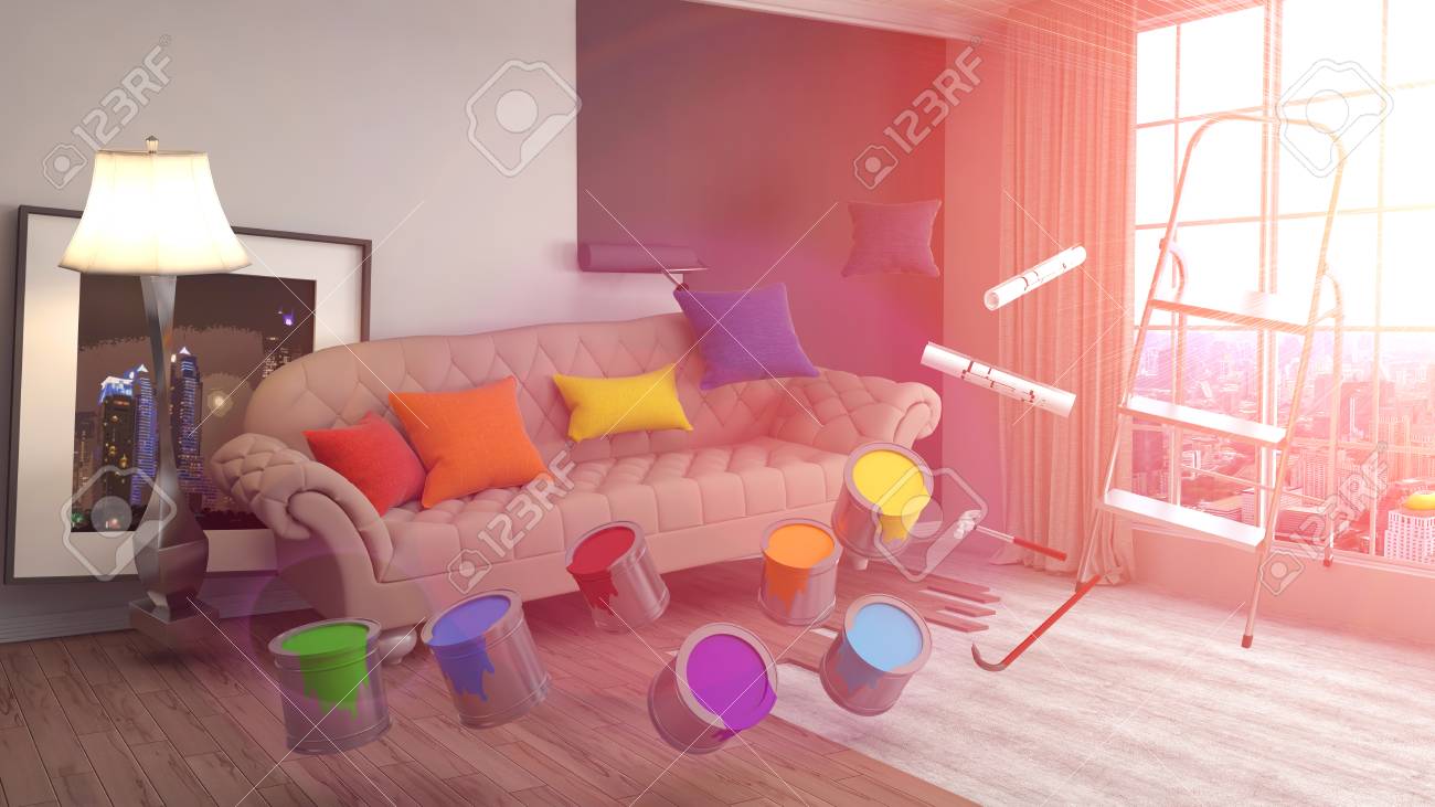 修理と部屋の壁の絵 3 D イラスト の写真素材 画像素材 Image