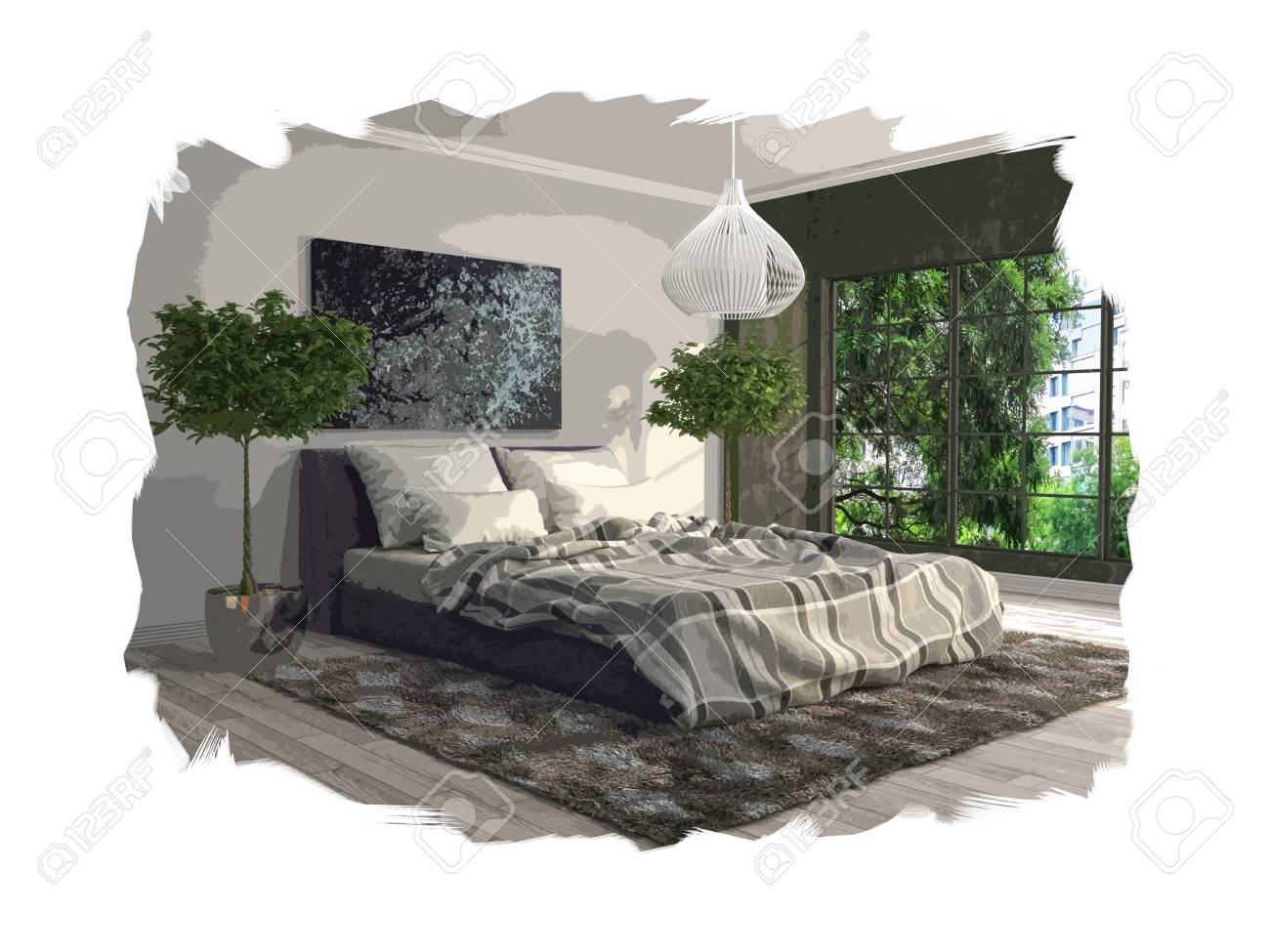 interior sketch design of bedroom. 3D