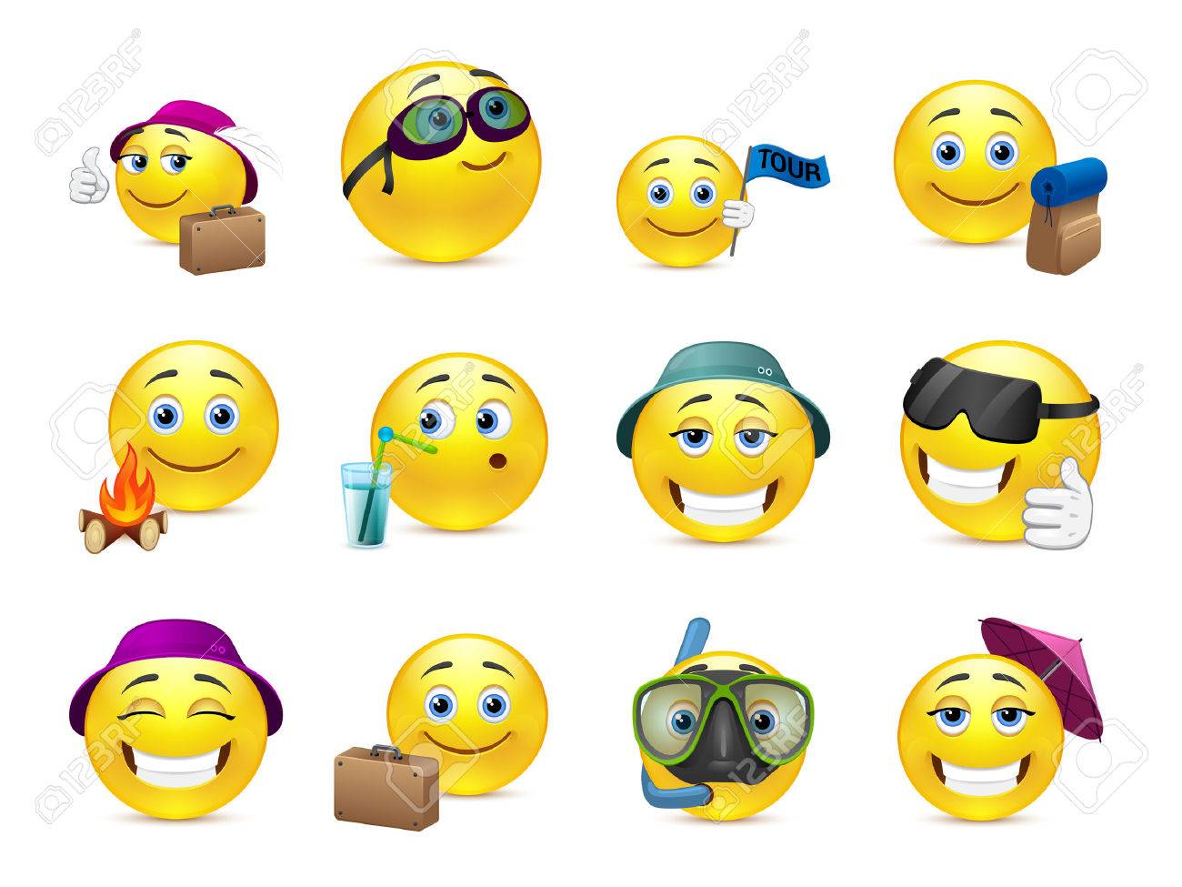Set Of Yellow Smileys Are Sent To Summer Vacation Travel Royalty - 1300x975 - jpeg Vacation Emoticons