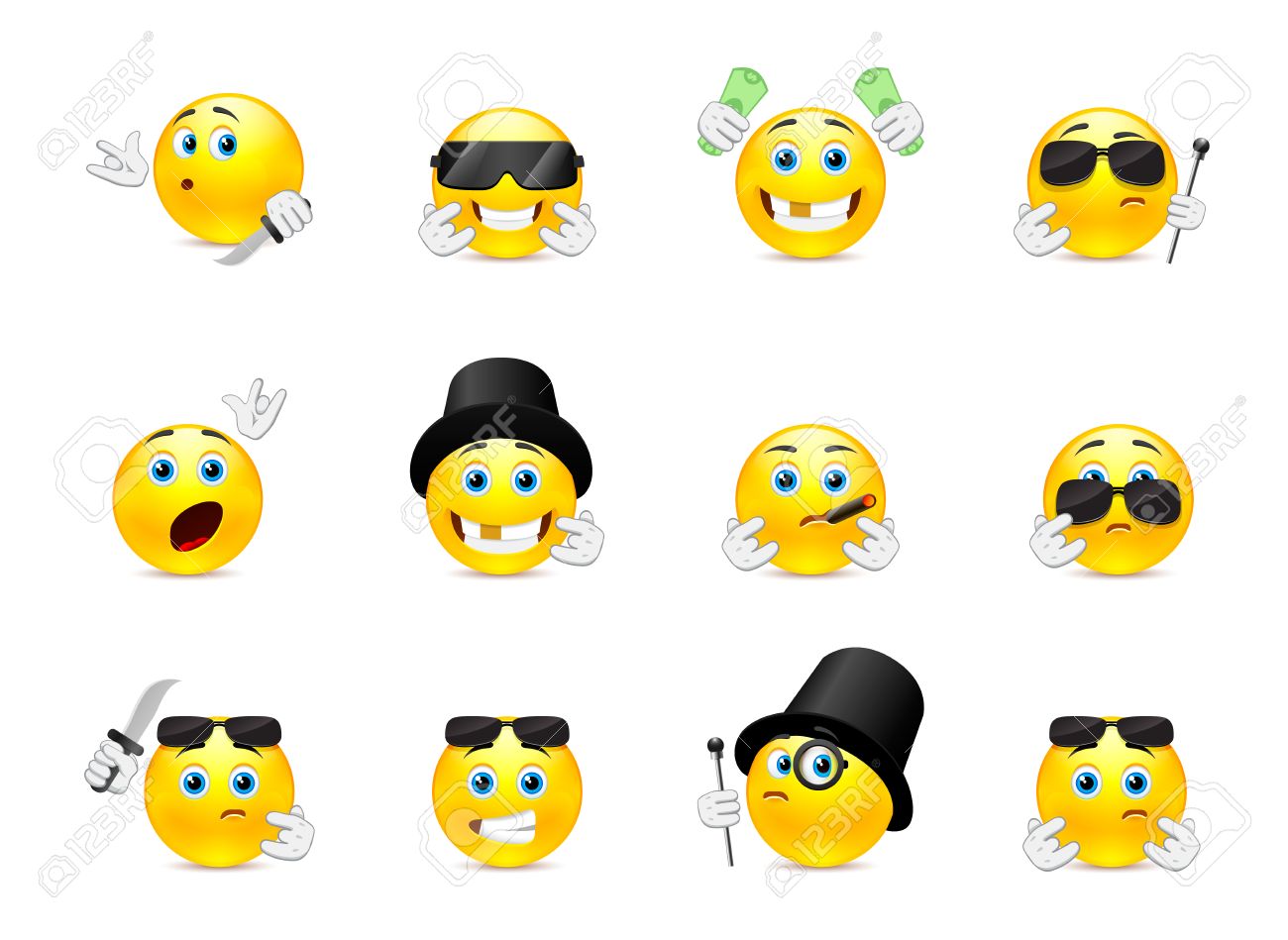 別のオブジェクトと怖いし 邪悪な山賊絵文字のセットのイラスト素材 ベクタ Image 3133