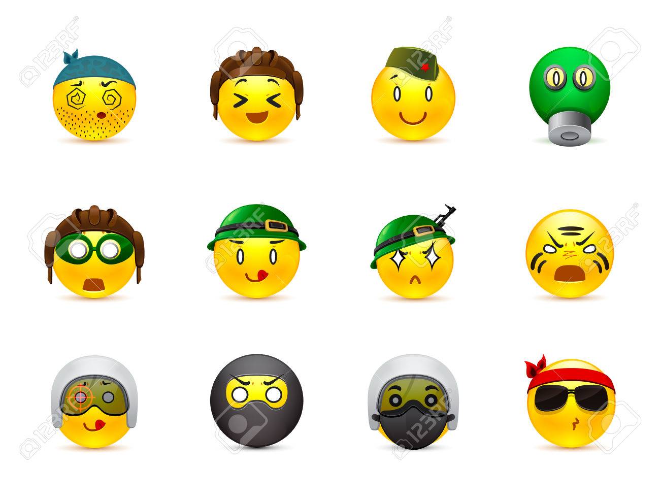 イエローの顔デザインのキャラクター 戦争をテーマとした黄色の丸い