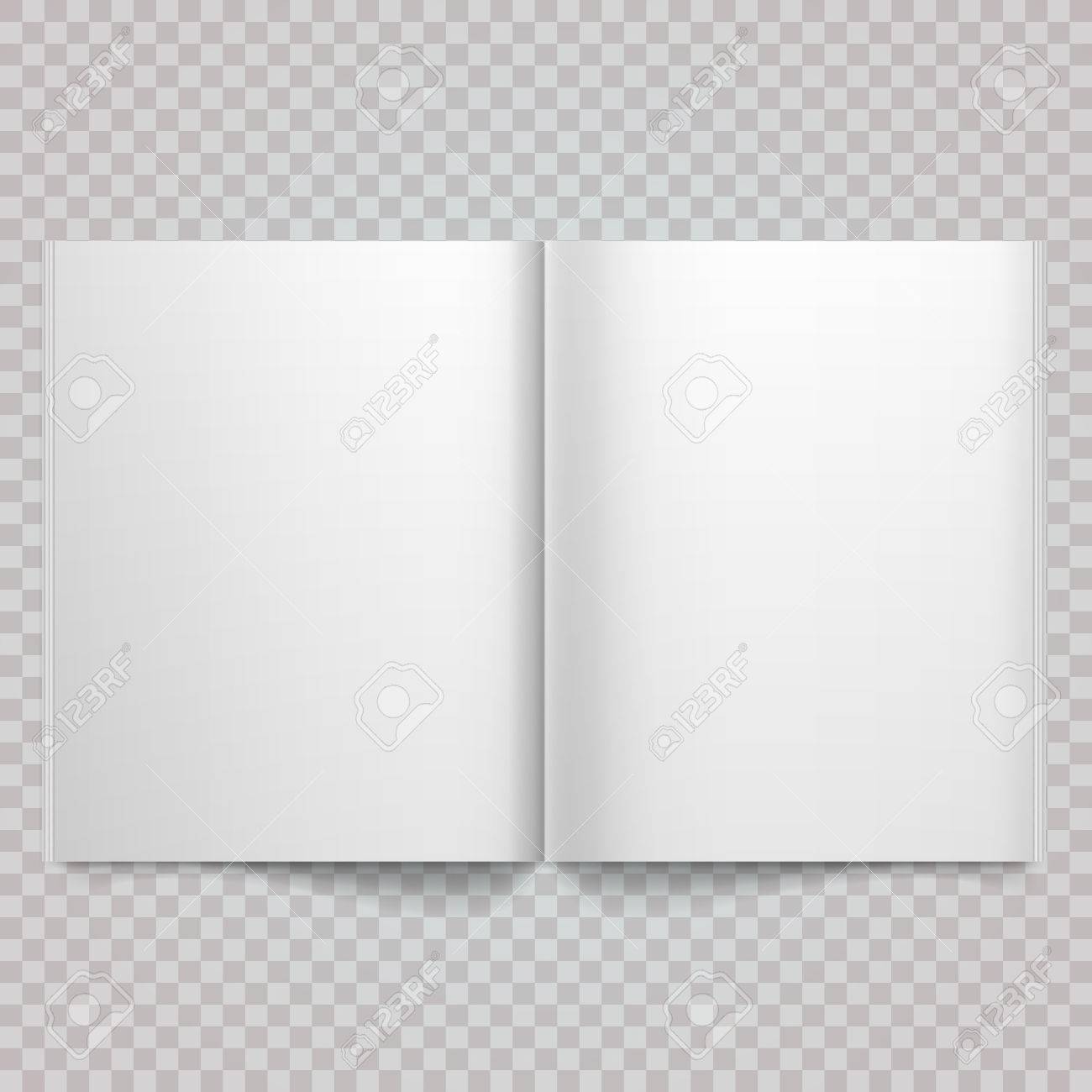 Open Magazine Double-page Spread With Blank Pages. Isolated White With Blank Magazine Spread Template