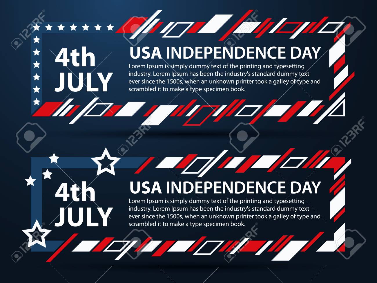 アメリカ独立記念日 テキストのフレームのセットを 7 月の第 4 回 現代アートのグラフィック 動的水平フレーム スタイリッシュな背景 広告デザイン 招待状 ギフトカードの要素です のイラスト素材 ベクタ Image