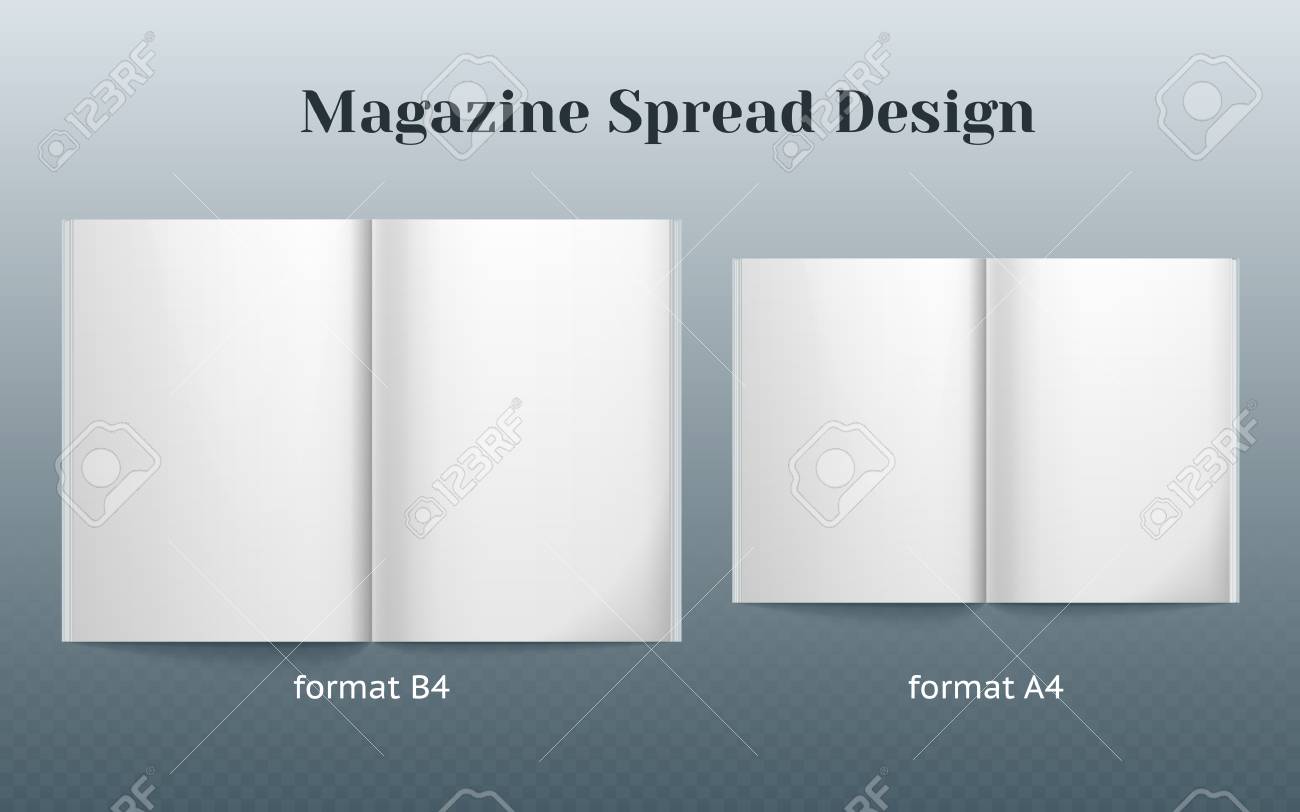 Double Page Spread Magazine Design. Two Isolated Templates Of The In Blank Magazine Spread Template