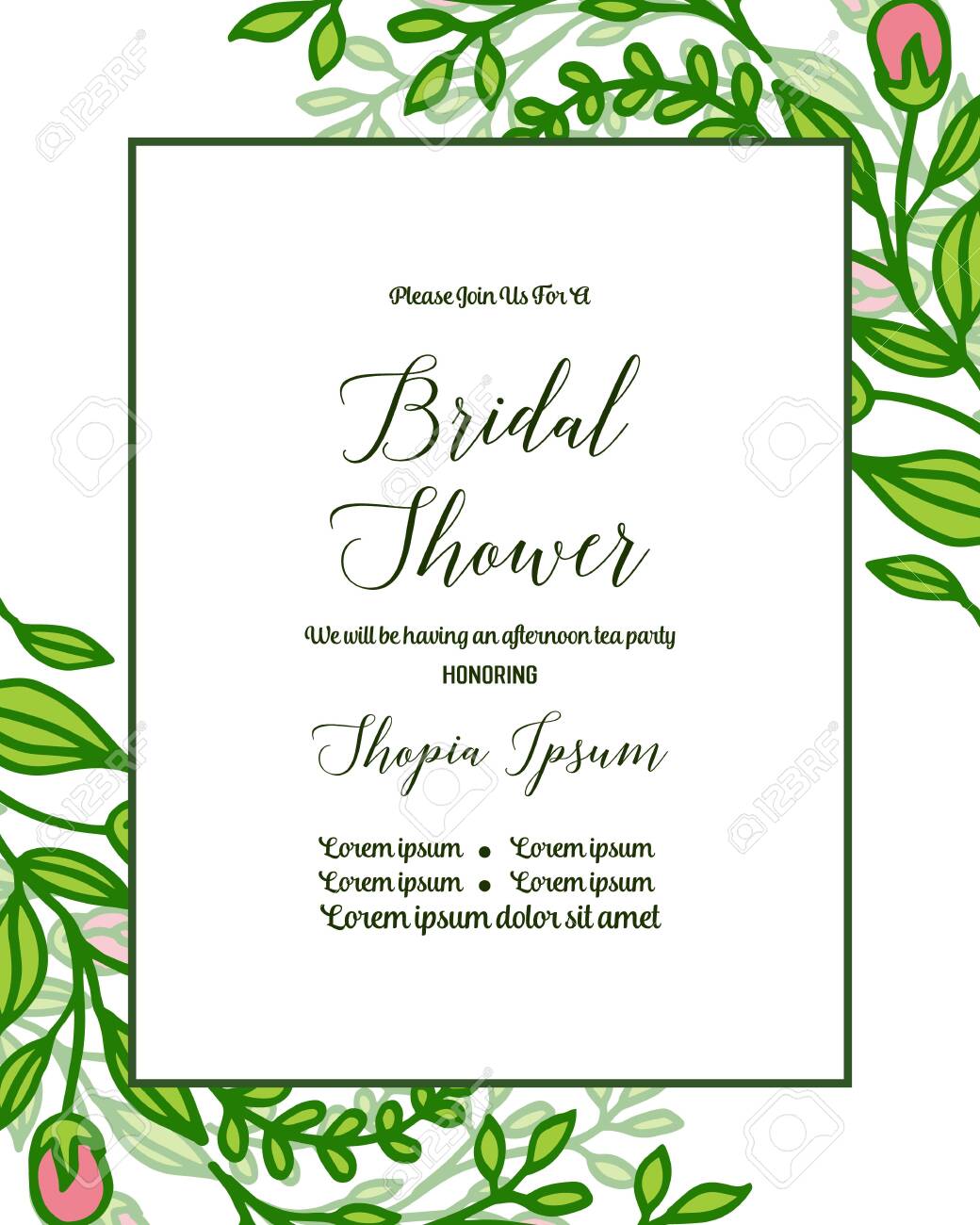 Invitation Template For A Bridal Shower With Floral Elements Royalty Free  SVG, Cliparts, Vectors, and Stock Illustration. Image 143370835., image size:1040x1300