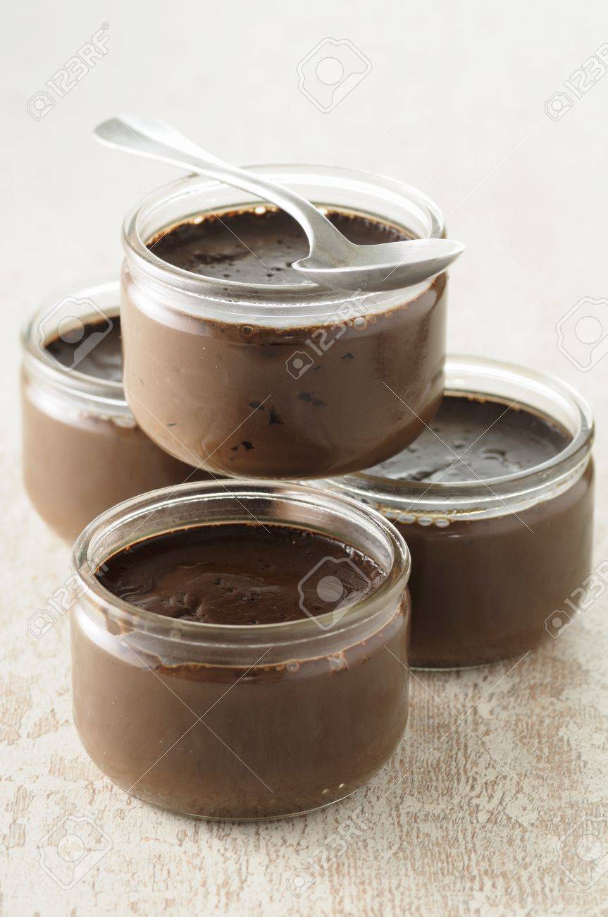 Mousse Au Chocolat In Glass Ramekins Stock Photo Picture And