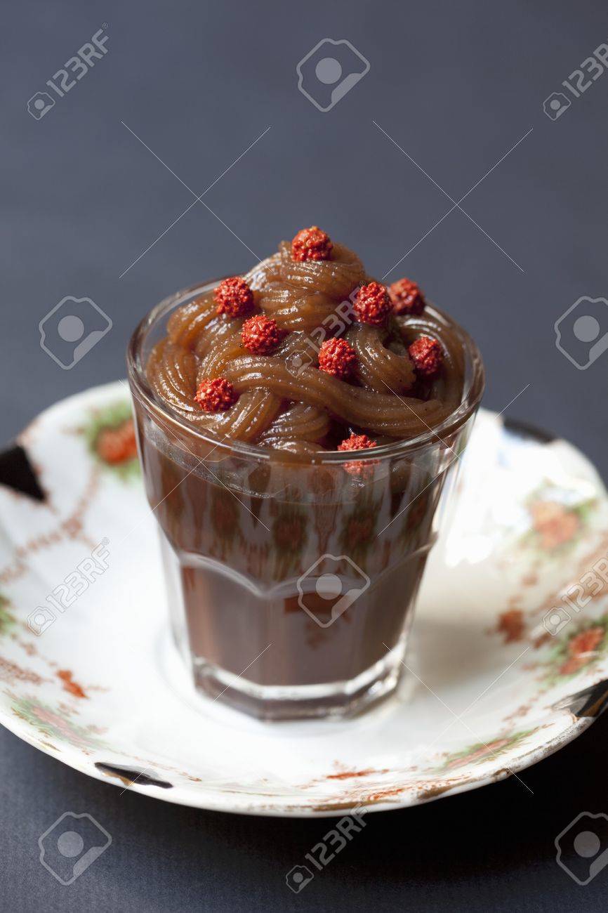 Mousse Au Chocolat With Chestnut Cream In A Glass Stock Photo