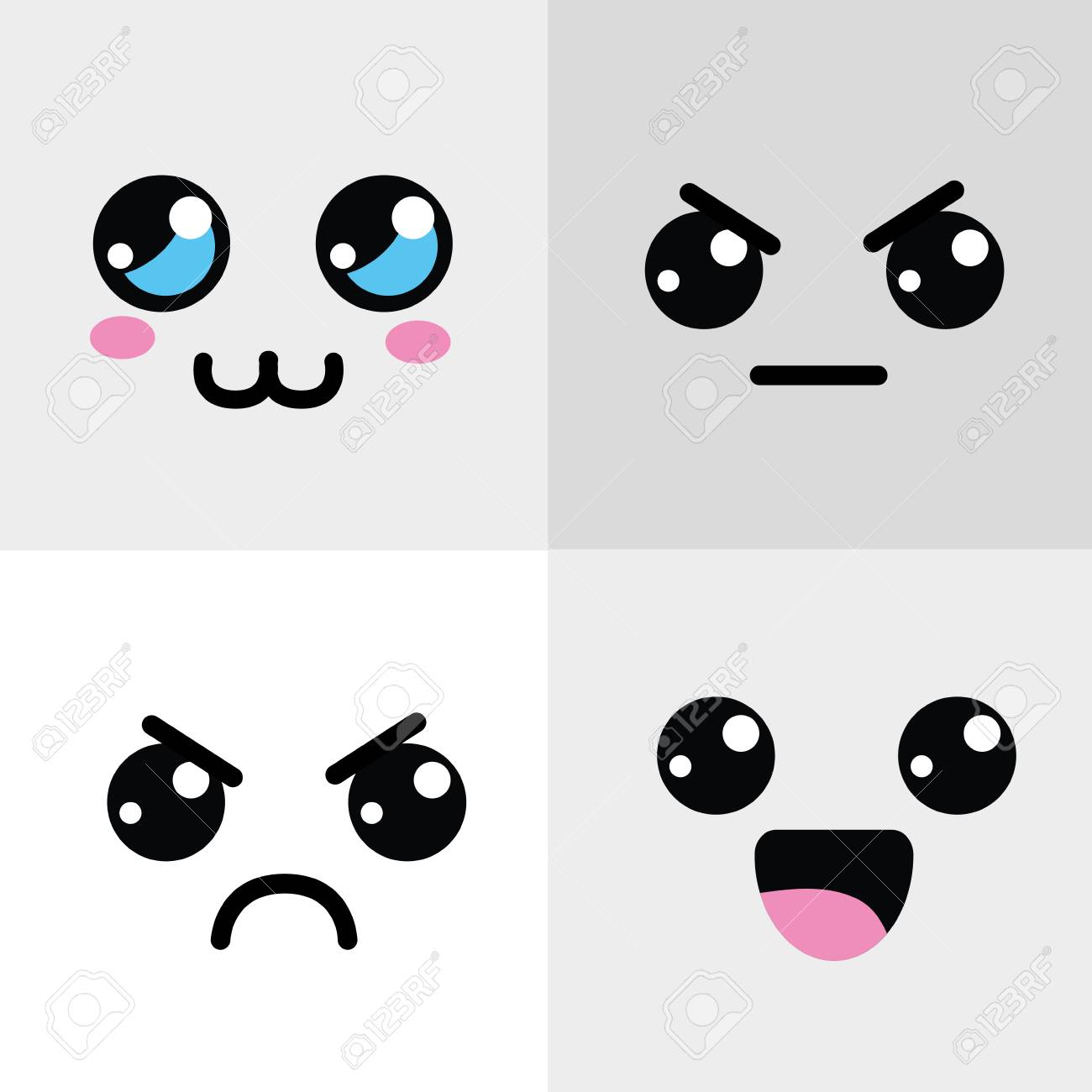 かわいい幸せと怒っている顔アイコンのイラスト素材 ベクタ Image