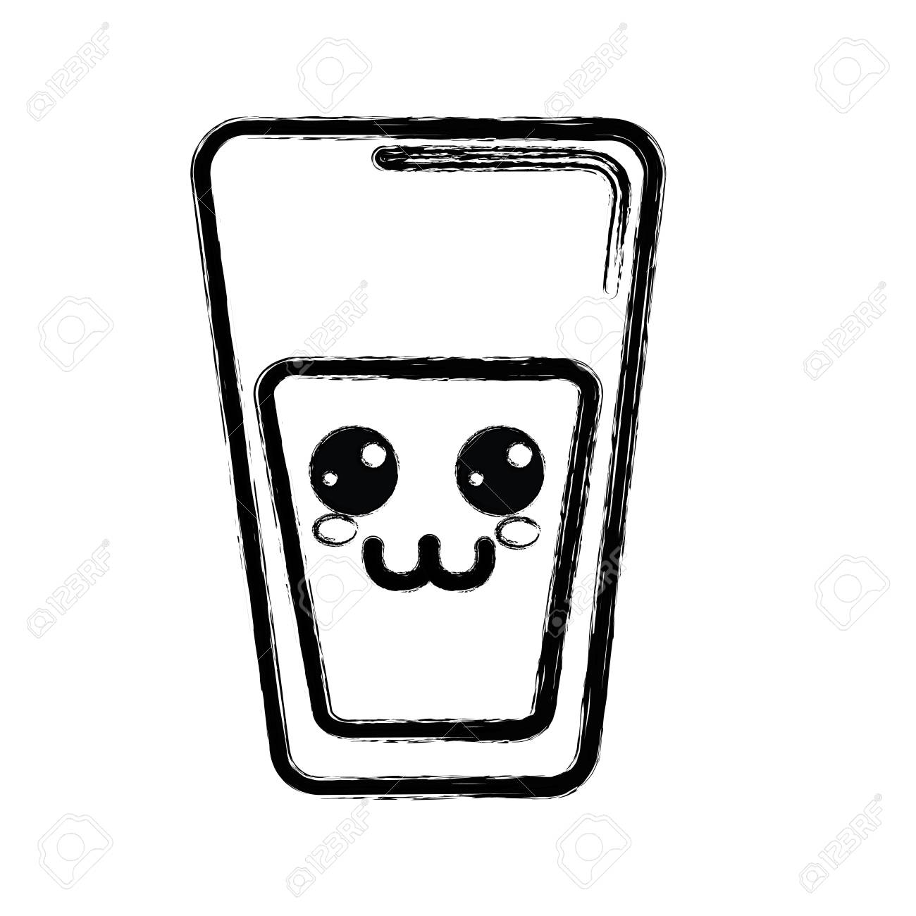 かわいい幸せなジュースのグラスを輪郭 ベクトル イラストのイラスト素材 ベクタ Image