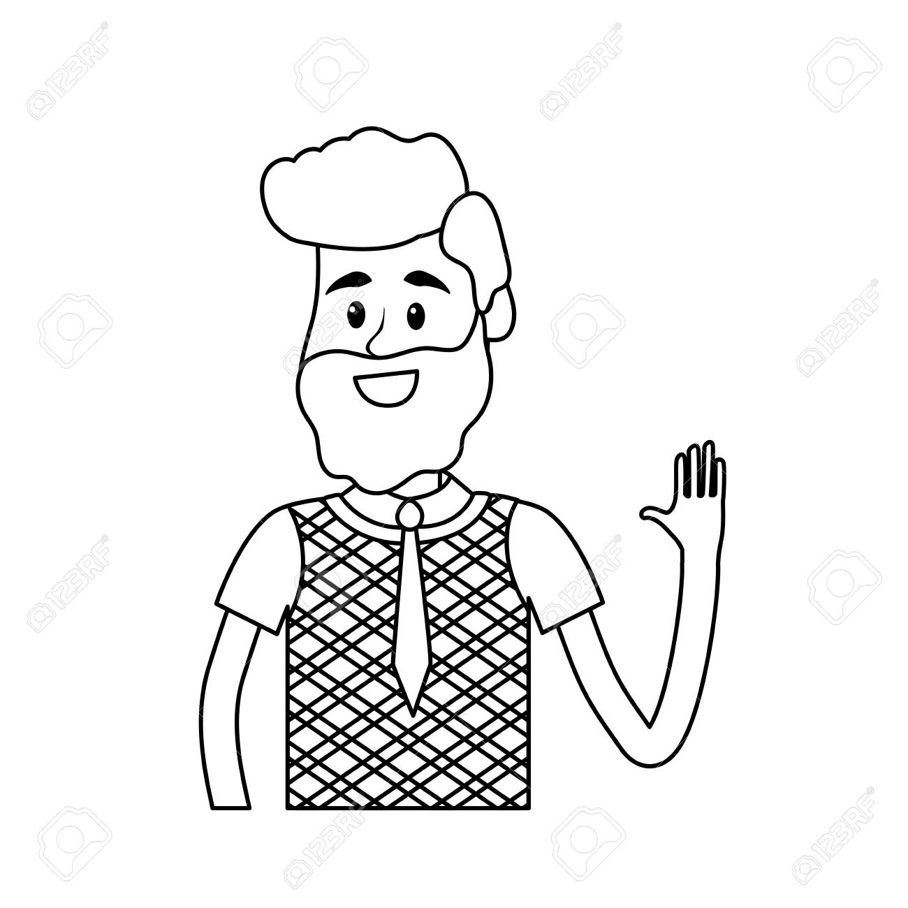 手を挙げてと素敵な摩耗ラインかわいい男のイラスト素材 ベクタ Image