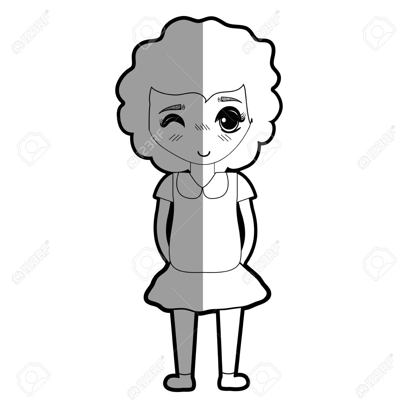 髪型と私服フィギュア美少女のイラスト素材 ベクタ Image 7466