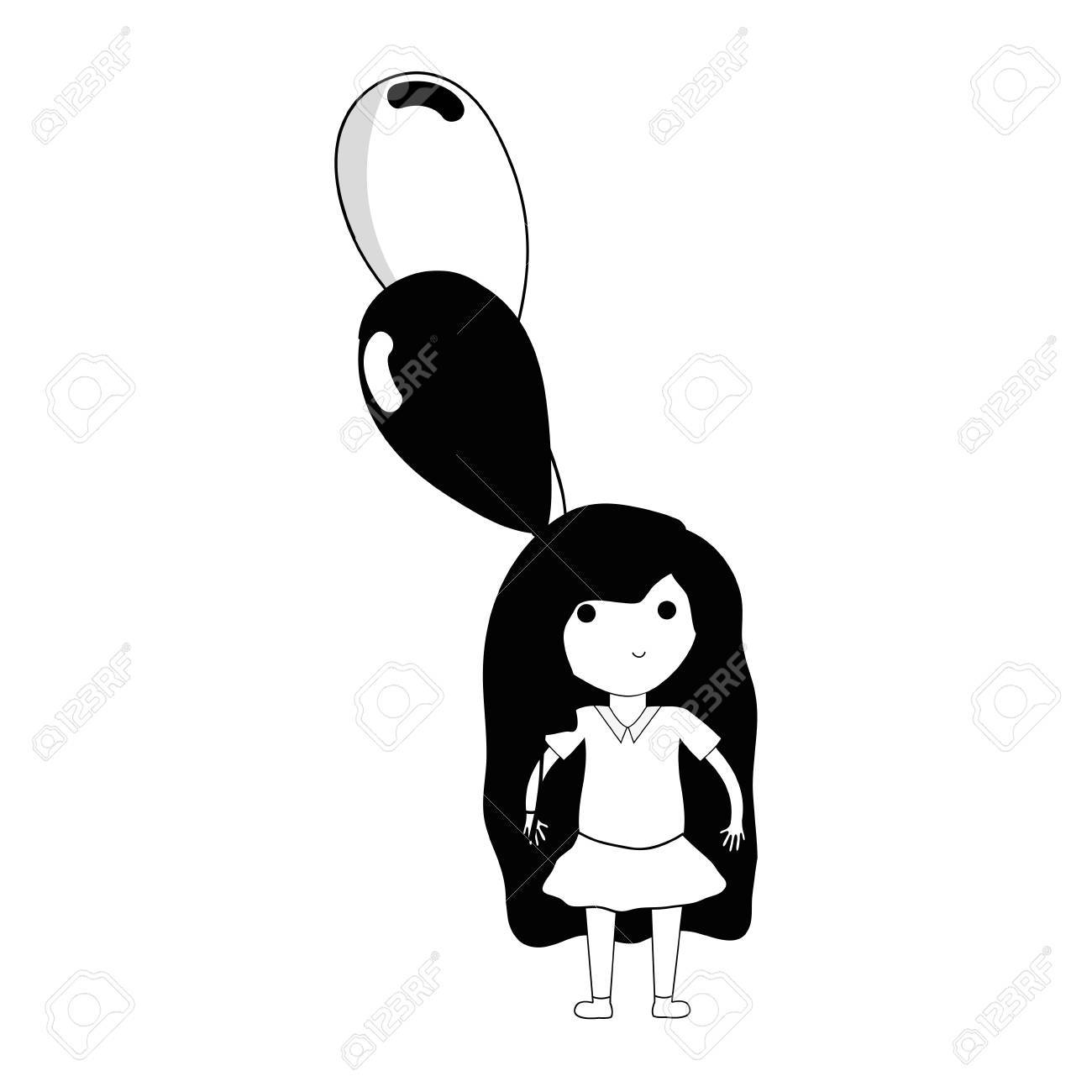 手で風船と輪郭のかわいい女の子のイラスト素材 ベクタ Image