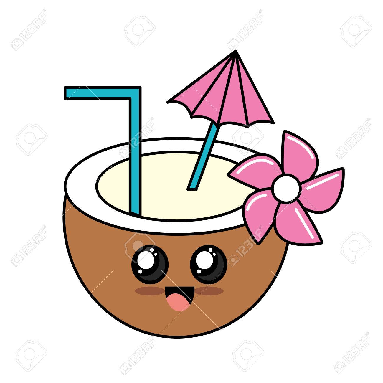 kawaii cute happy coconut water vector illustration royalty free