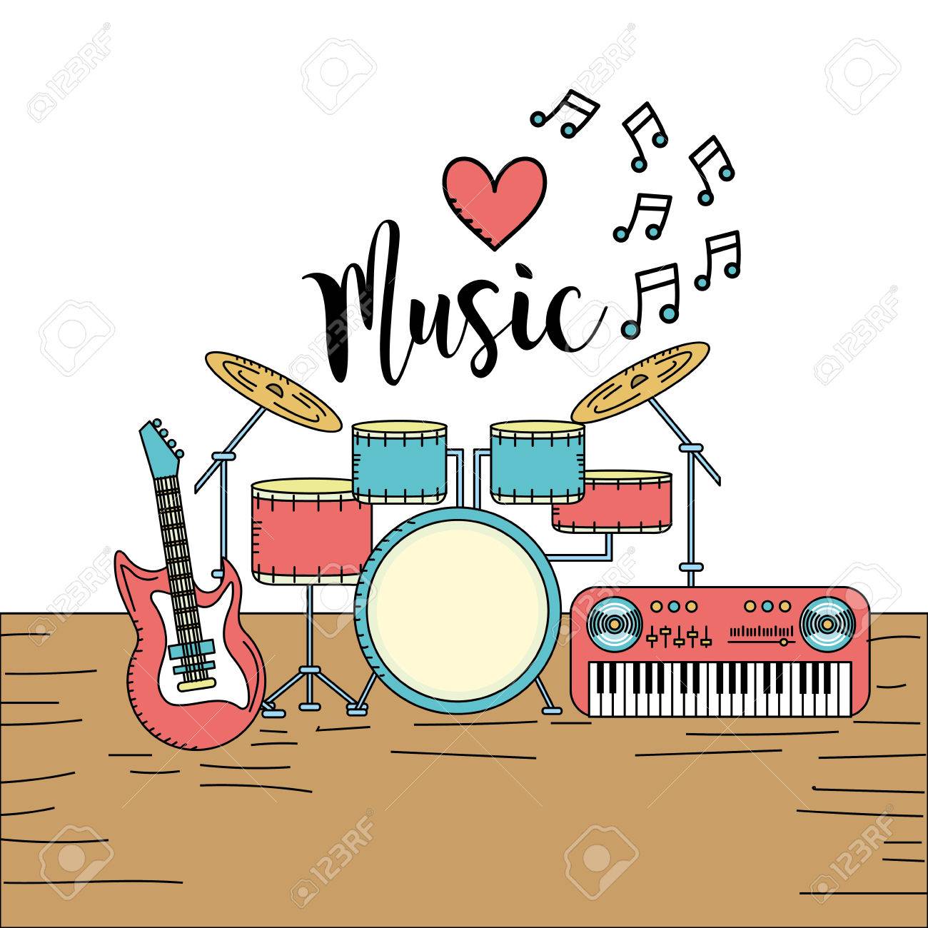 音楽を演奏する楽器のベクトル イラスト のイラスト素材 ベクタ Image