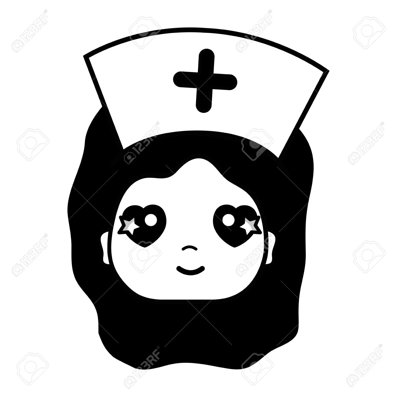 頭のベクトル図に帽子でかわいい専門看護師顔を輪郭します のイラスト素材 ベクタ Image