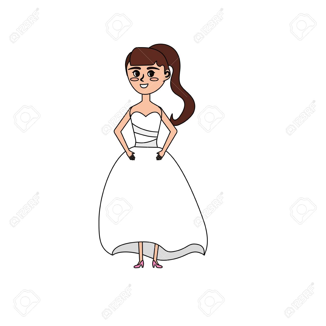 Happy Bride With Hairstyle And Elegant Gown