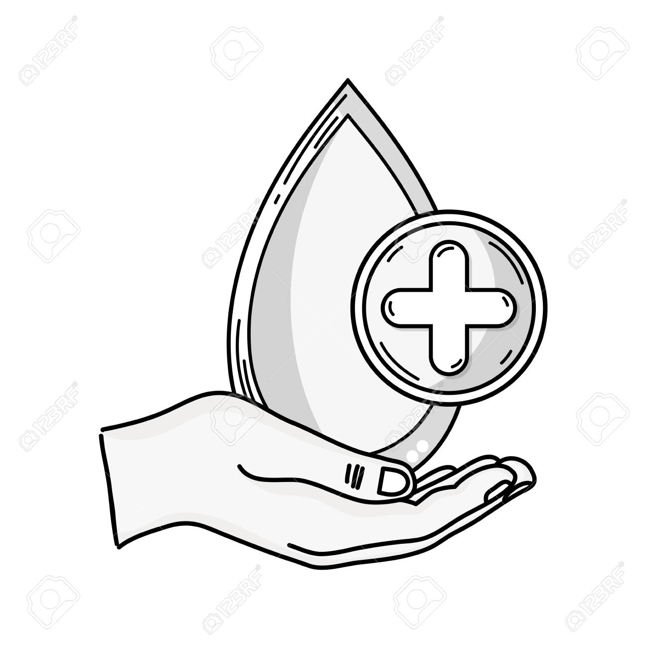 Outline Drawing Of Hand Holding A Blood Drop With Cross In A Royalty Free Cliparts Vectors And Stock Illustration Image 83714061
