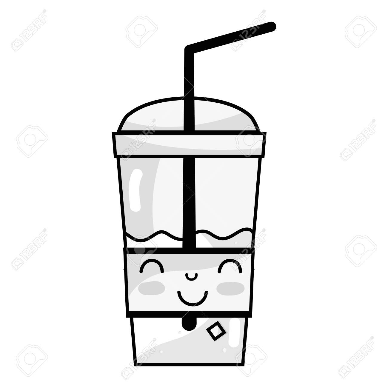 ラインかわいいかわいい幸せなスムージーのイラスト素材 ベクタ Image