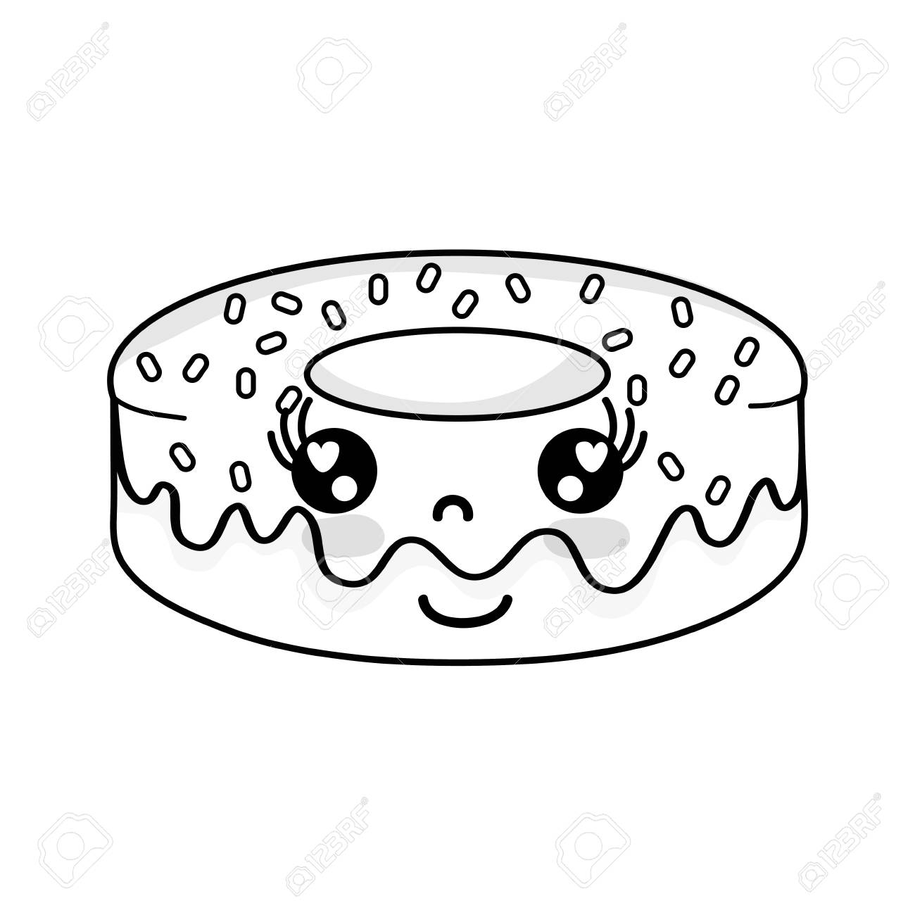 Line Kawaii Cute Happy Donut Sweet Royalty Free Cliparts Vectors