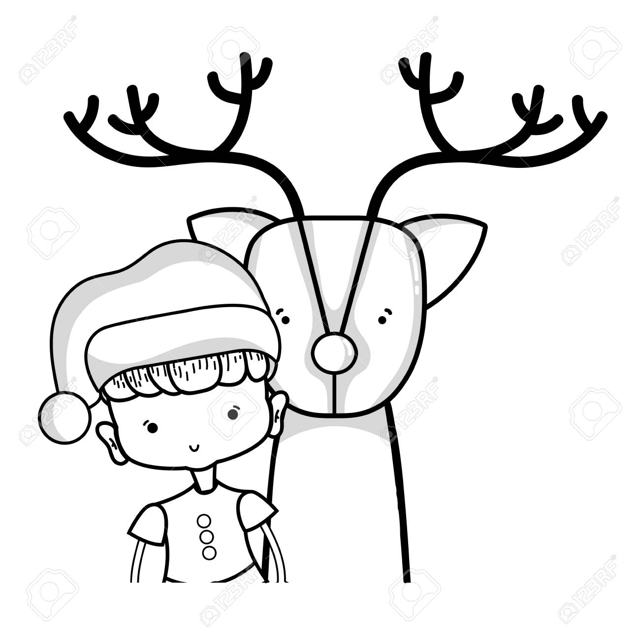 クリスマスの服やトナカイのベクトル イラストとラインの素敵な女の子のイラスト素材 ベクタ Image