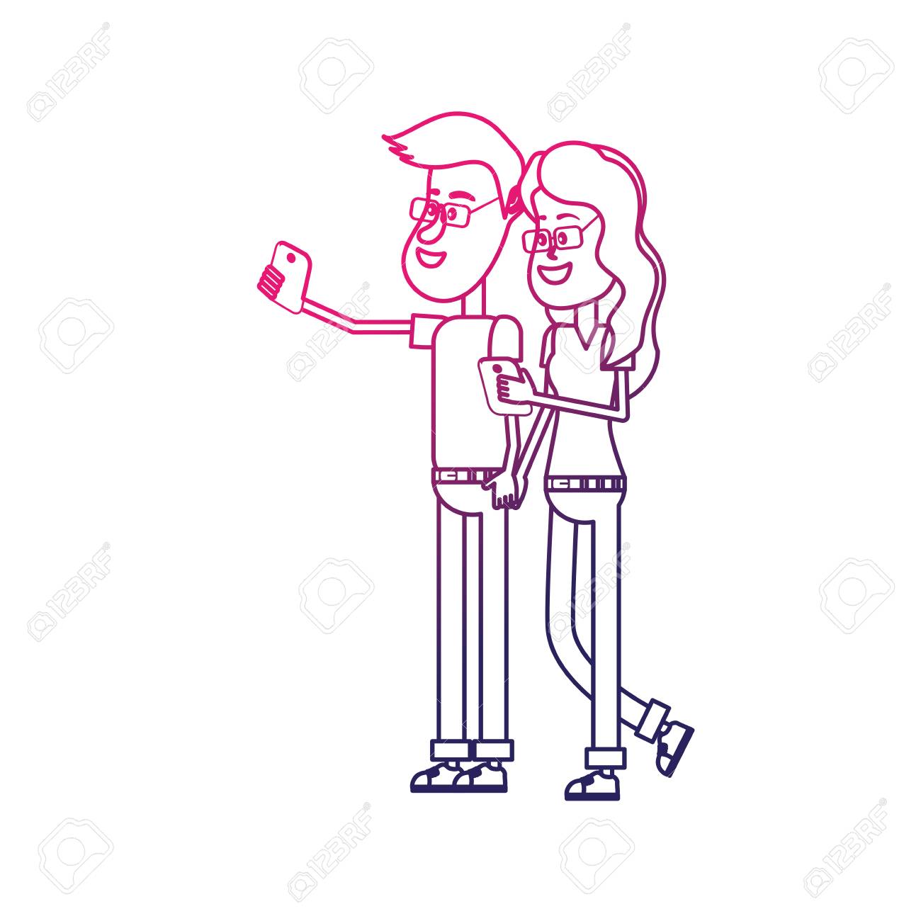 手に髪型とスマートフォンを持つラインビューティーカップルのイラスト素材 ベクタ Image 8510