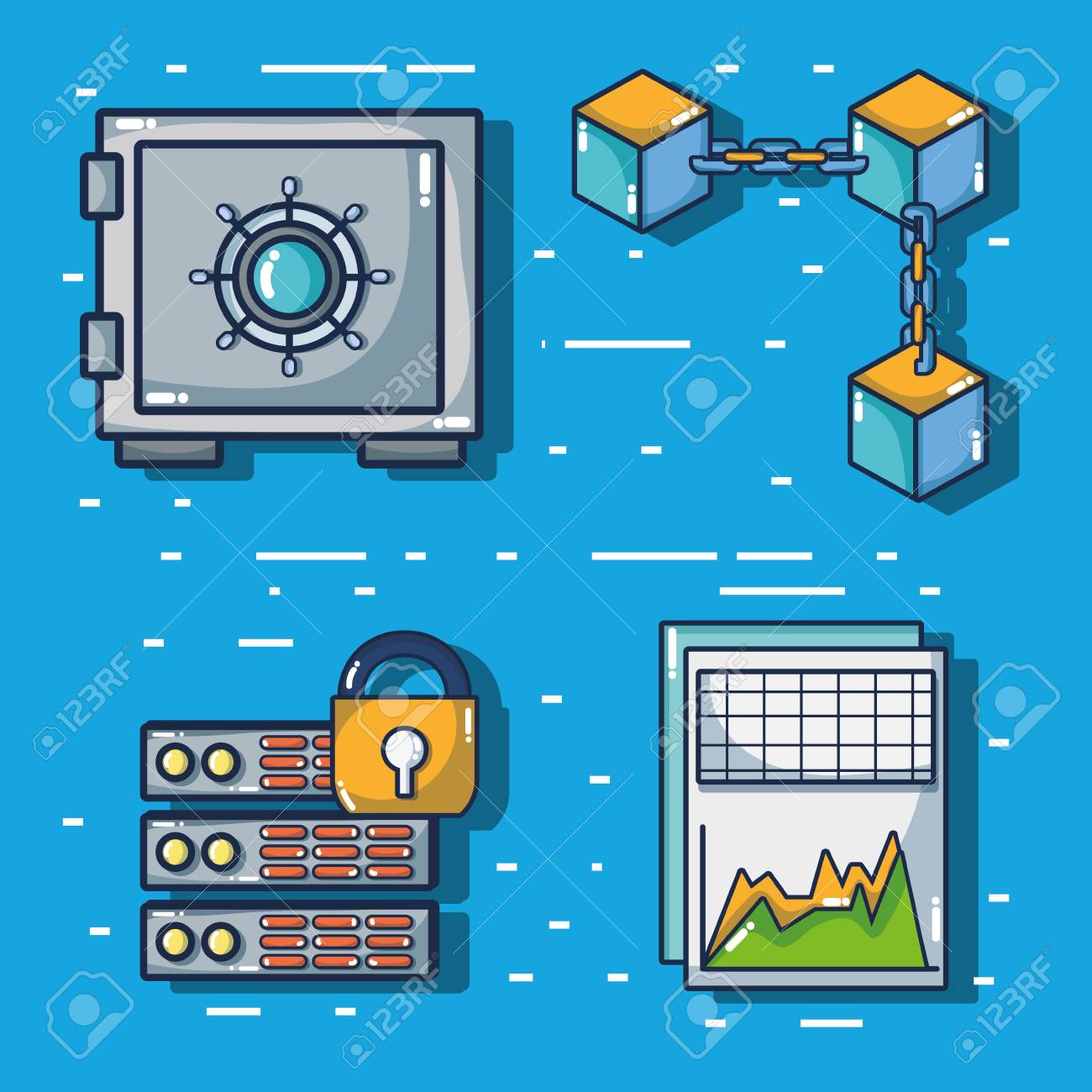 블록 체인 큐브 디지털 보안 기술 벡터 일러스트 레이션 로열티 무료 사진, 그림, 이미지 그리고 스톡포토그래피. Image  88138372