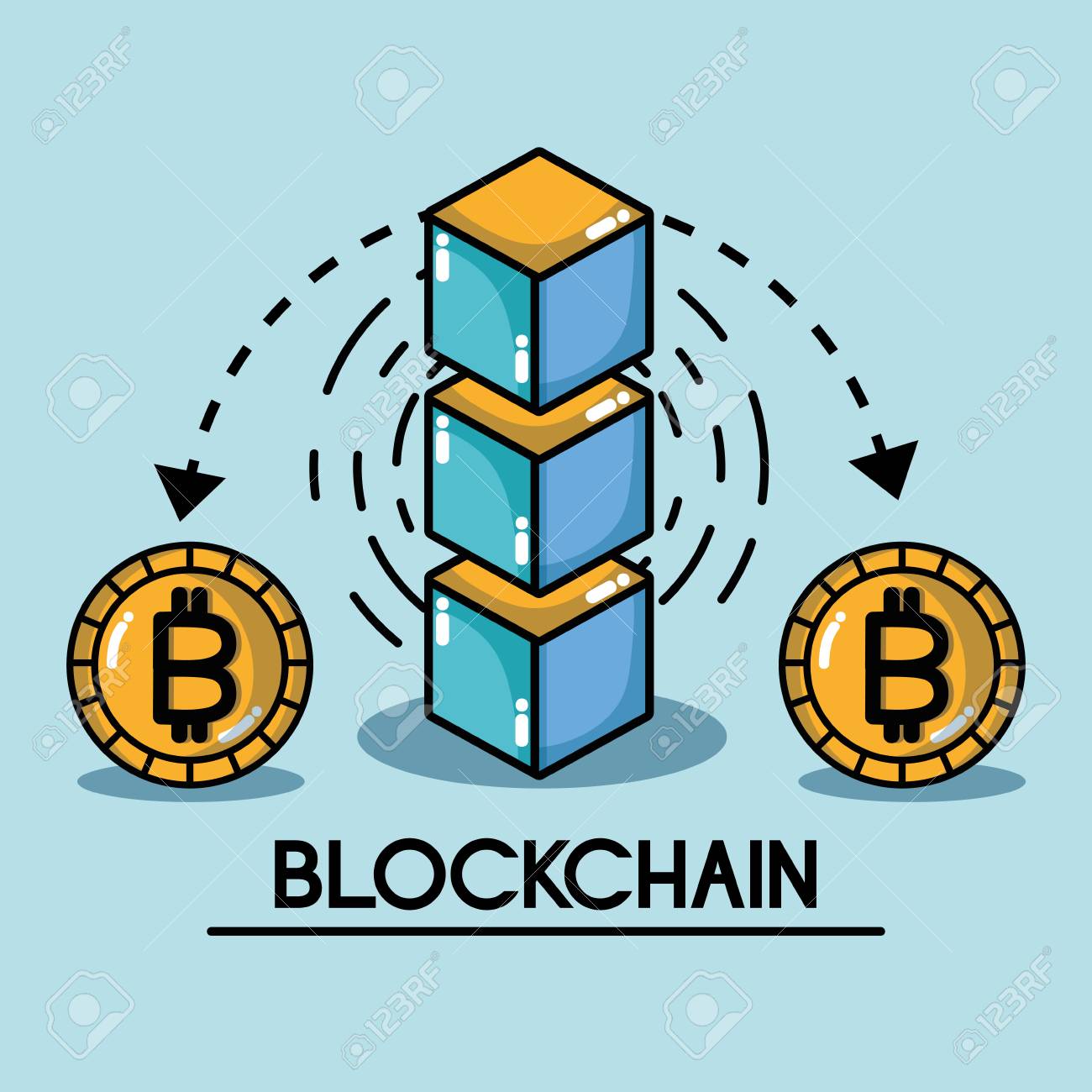 블록 체인 큐브 디지털 보안 기술 벡터 일러스트 레이션 로열티 무료 사진, 그림, 이미지 그리고 스톡포토그래피. Image  88140385