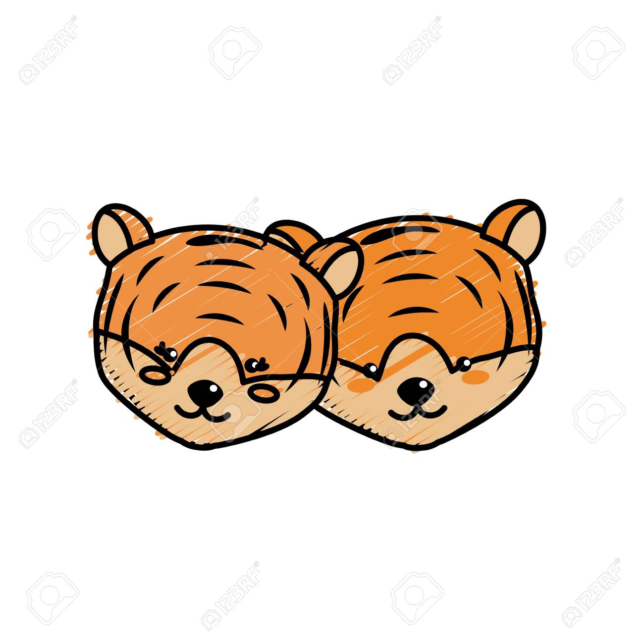 かわいいトラの頭動物カップル一緒にベクトル図 のイラスト素材 ベクタ Image 4001