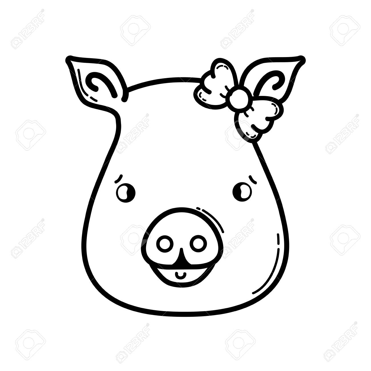 ラインかわいいブタ女性野生動物のベクトル図 のイラスト素材 ベクタ Image 89045548