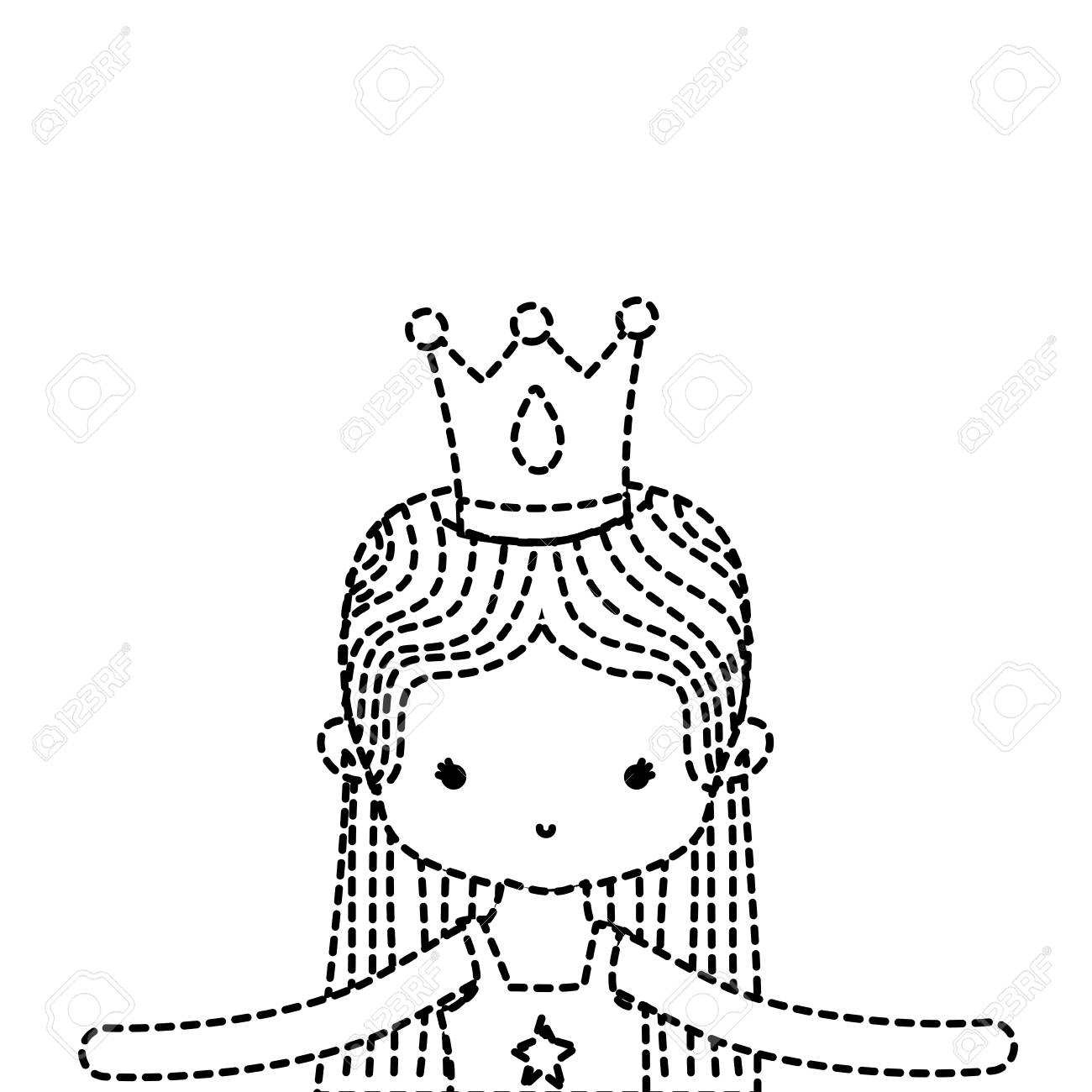 まっすぐな髪と王冠ベクトルイラストでバレエを踊る点線の女の子のイラスト素材 ベクタ Image