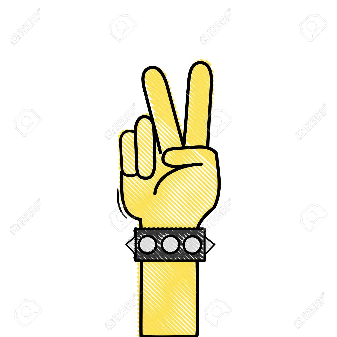 ブレスレットと平和と愛のジェスチャーベクトルイラストですりおろした手のイラスト素材 ベクタ Image