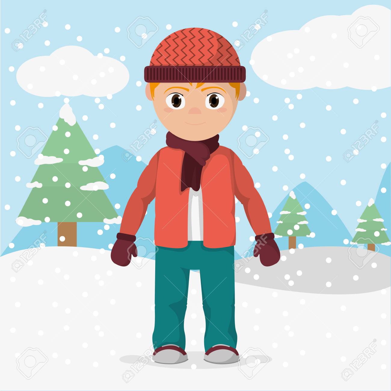 Boy With Winter Clothes And Cold Weather Illustration. Royalty Free SVG,  Cliparts, Vectors, and Stock Illustration. Image 92358151., image size:1300x1300
