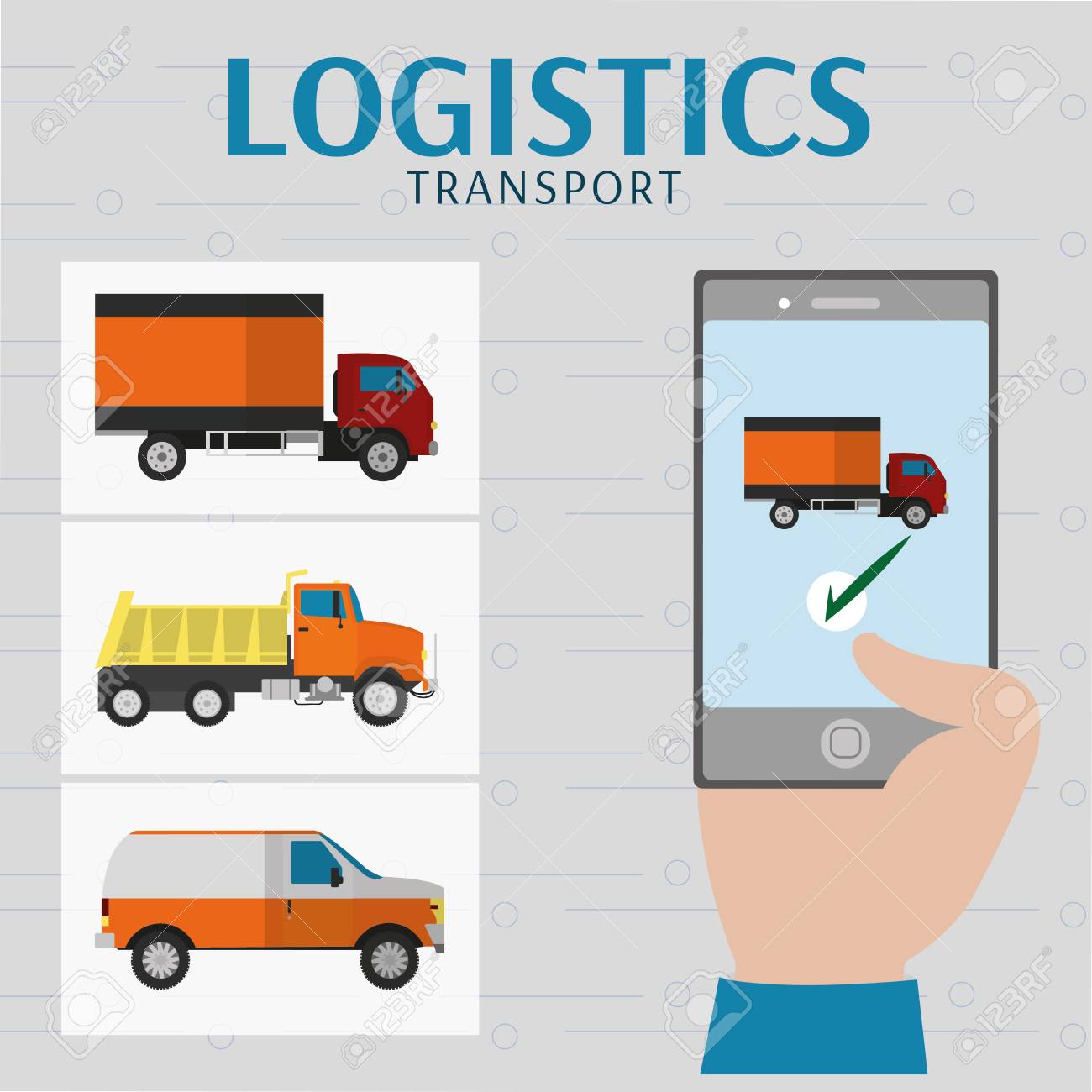 配達用トラックやスマートフォンイラストによる物流 輸送設計 のイラスト素材 ベクタ Image