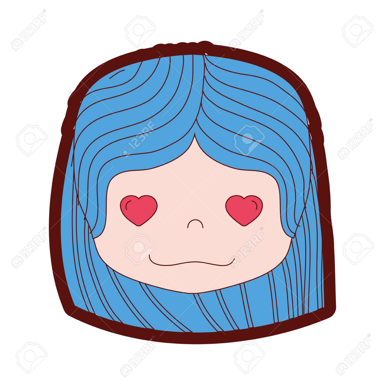 ヘアスタイルとラブフェイスイラストでラインカラーの女の子の頭 のイラスト素材 ベクタ Image