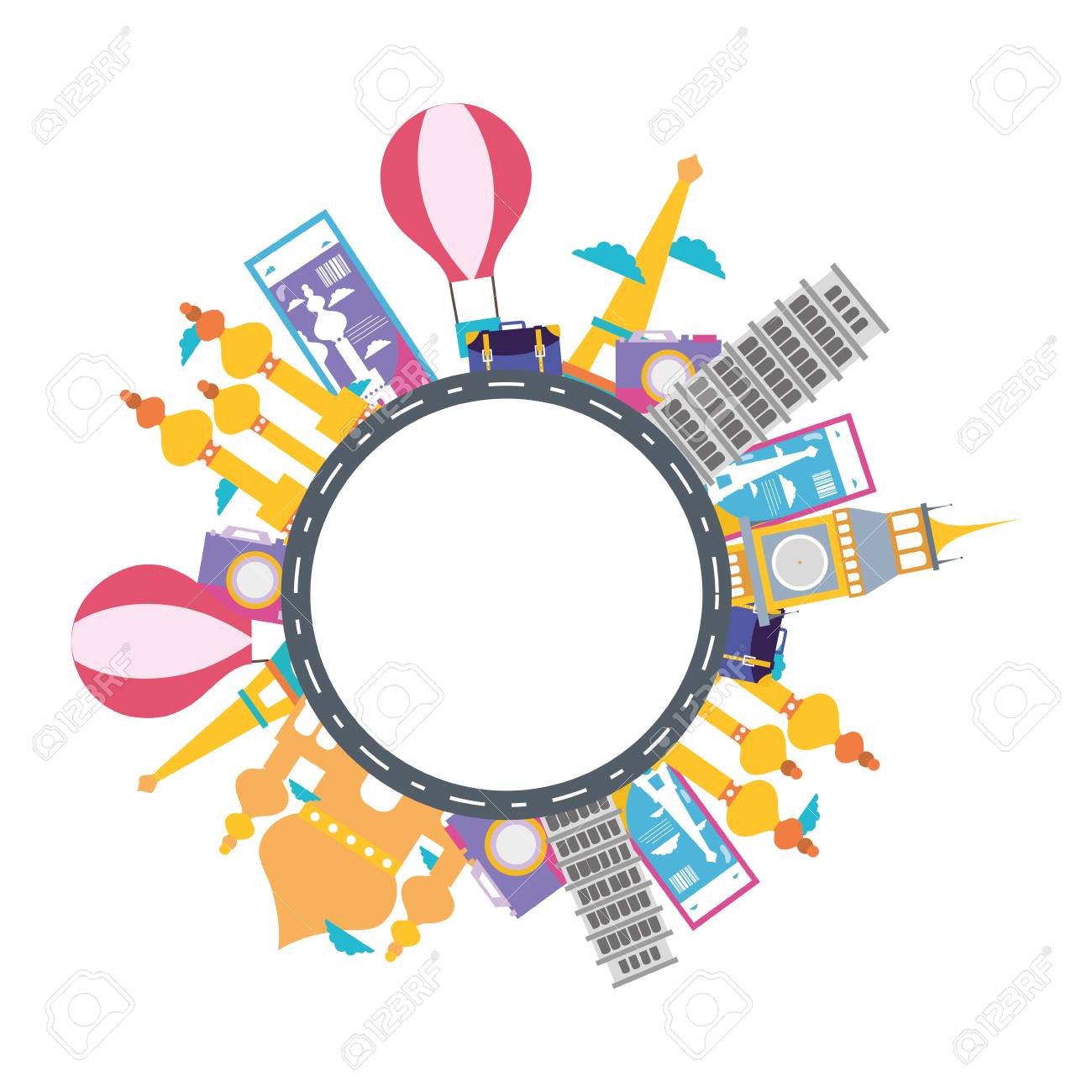 Colorful World Travel Journey Sites Royalty Free Cliparts Vectors And Stock Illustration Image