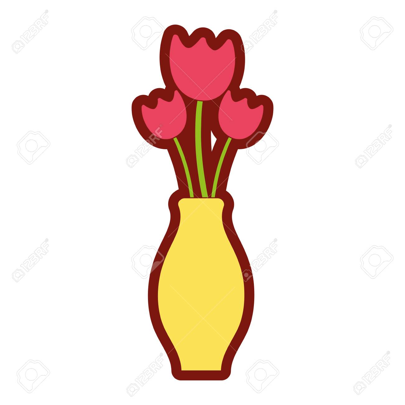 瓶のイラストの中に花びらが入ったラインカラーの自然な花 のイラスト素材 ベクタ Image