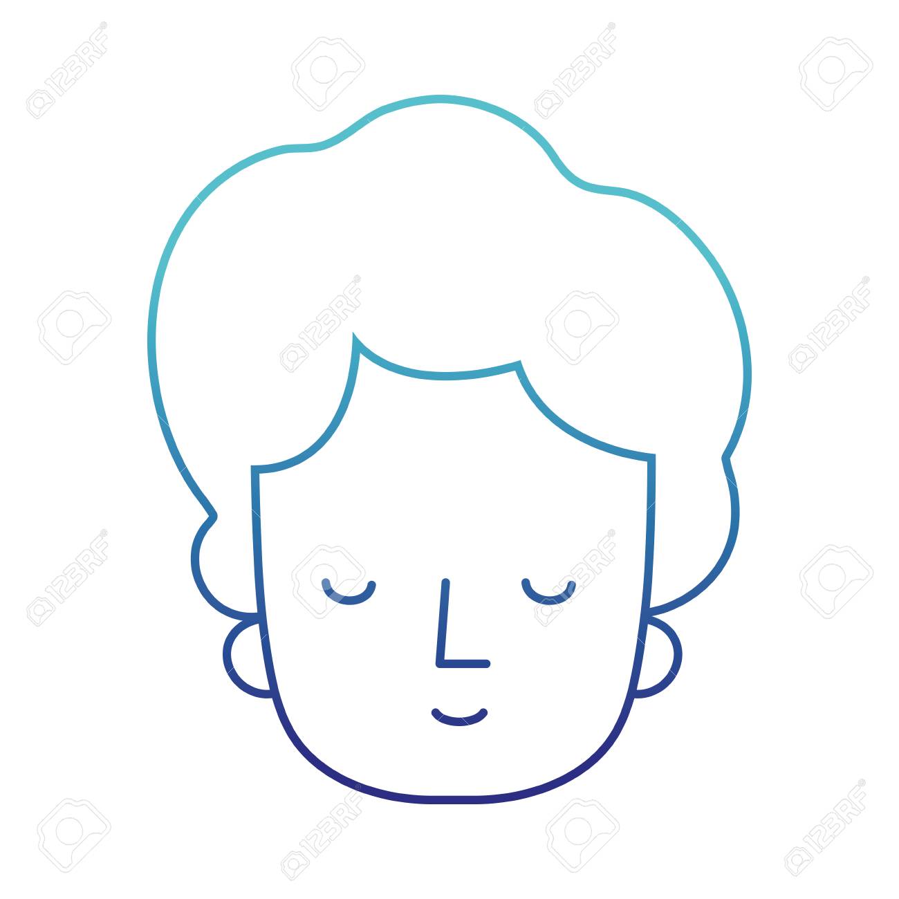 青い線のソーシャルマンは 目を閉じて ヘアスタイルのデザインベクトルのイラストのイラスト素材 ベクタ Image