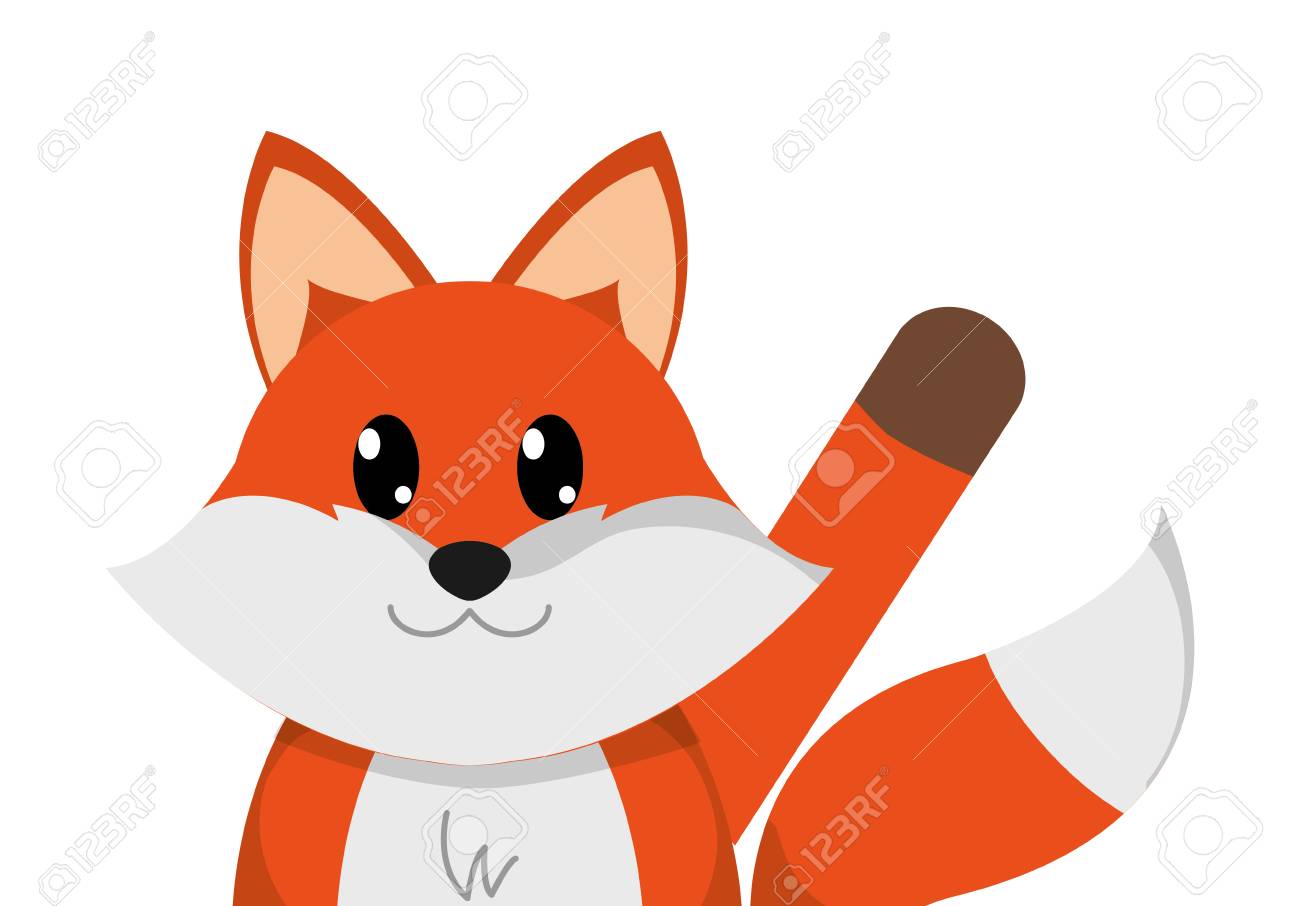 手を上げてカラフルなキツネかわいい動物 のイラスト素材 ベクタ Image