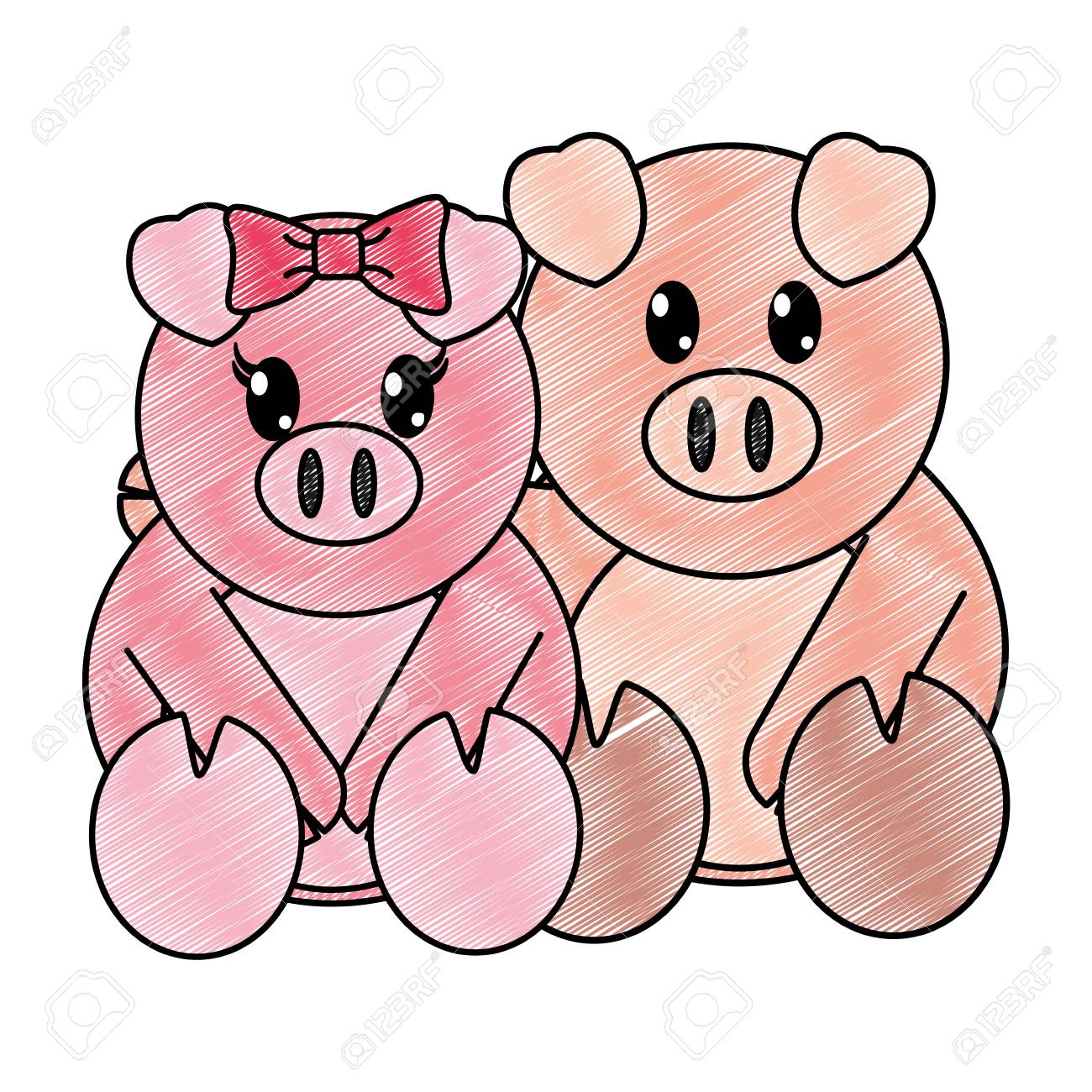 すりおろした豚カップルかわいい動物一緒ベクターイラストのイラスト素材 ベクタ Image