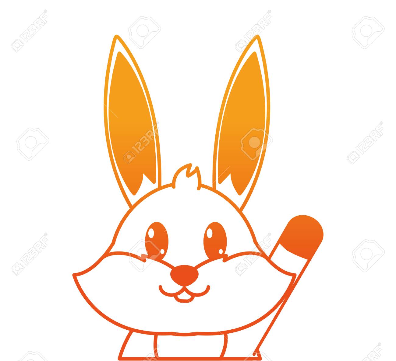 オレンジライン愛らしいウサギかわいい動物キャラクターベクターイラストのイラスト素材 ベクタ Image
