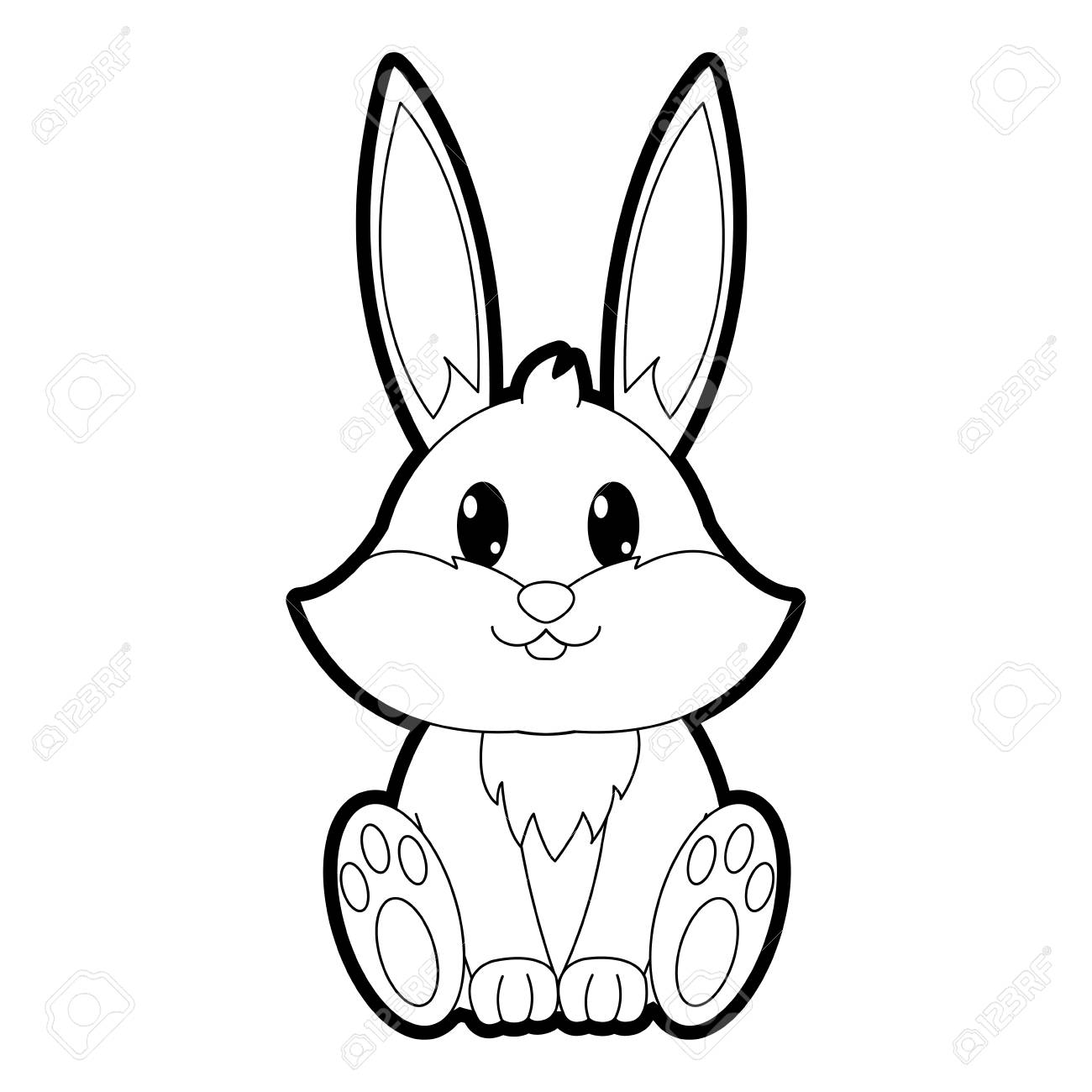 輪郭ウサギかわいい野生動物のキャラクターベクトルイラスト のイラスト素材 ベクタ Image