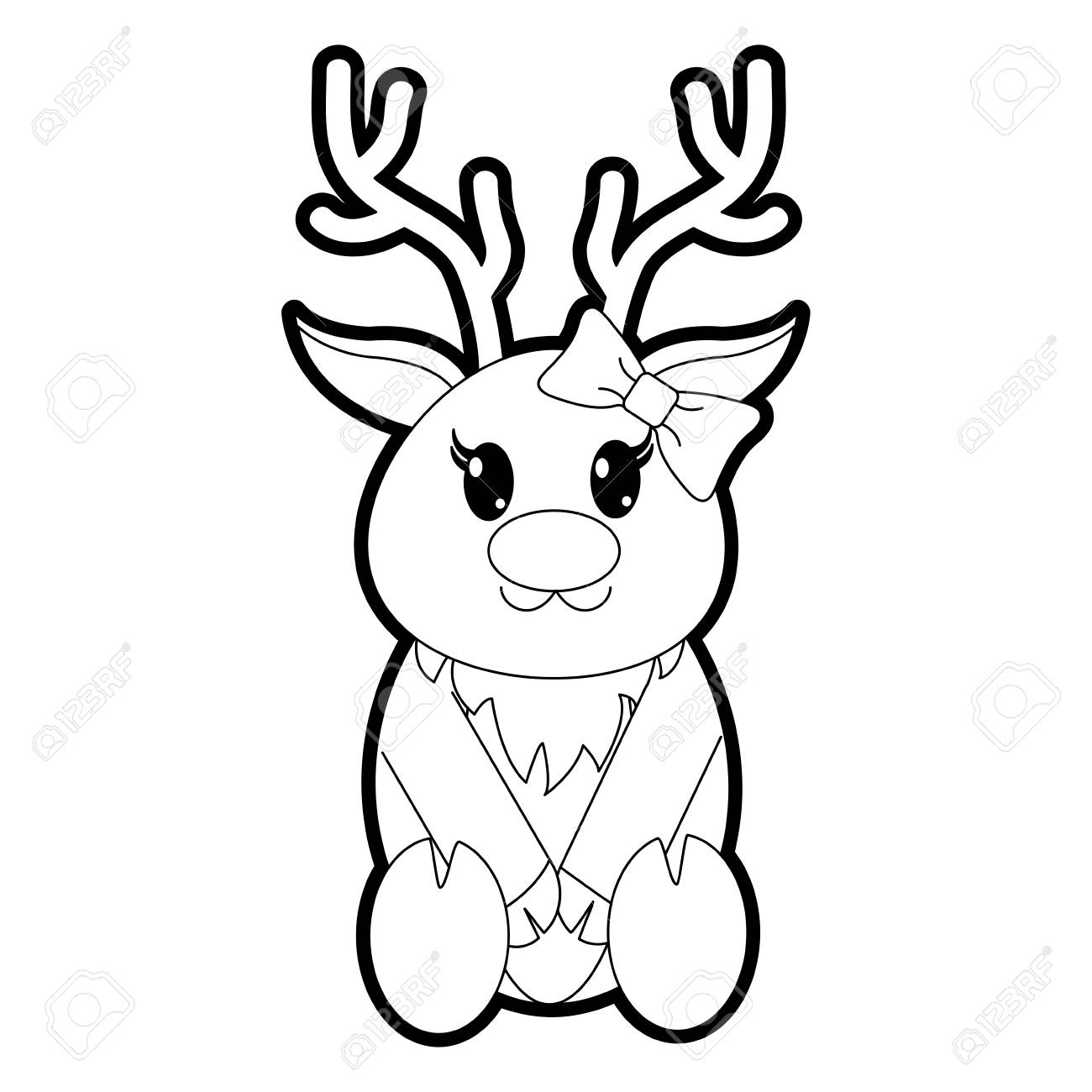 outline female reindeer cute animal with ribbon bow royalty free